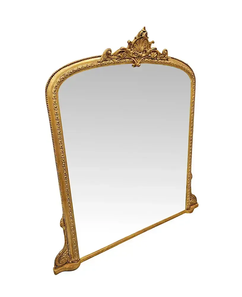 A Very Fine Large 19th Century Archtop Giltwood Overmantel Mirror With Central Cartouche photo furniture