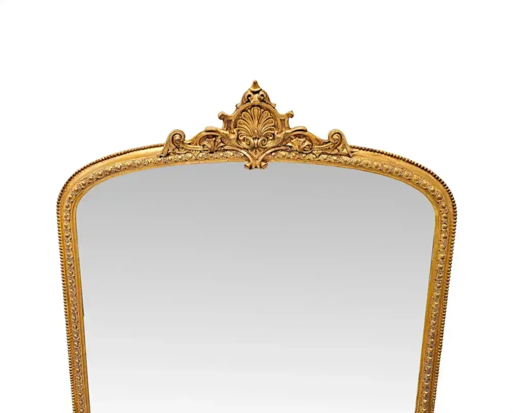 A Very Fine Large 19th Century Archtop Giltwood Overmantel Mirror With Central Cartouche photo for sale