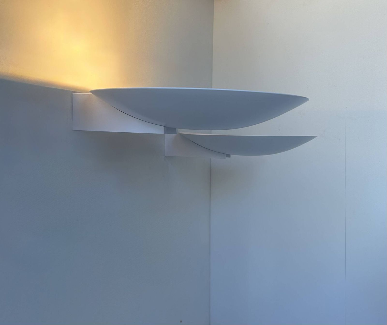 Pair Of Vintage Modernist Disderot Wall Lights In White Lacquered Metal, France, photo for sale