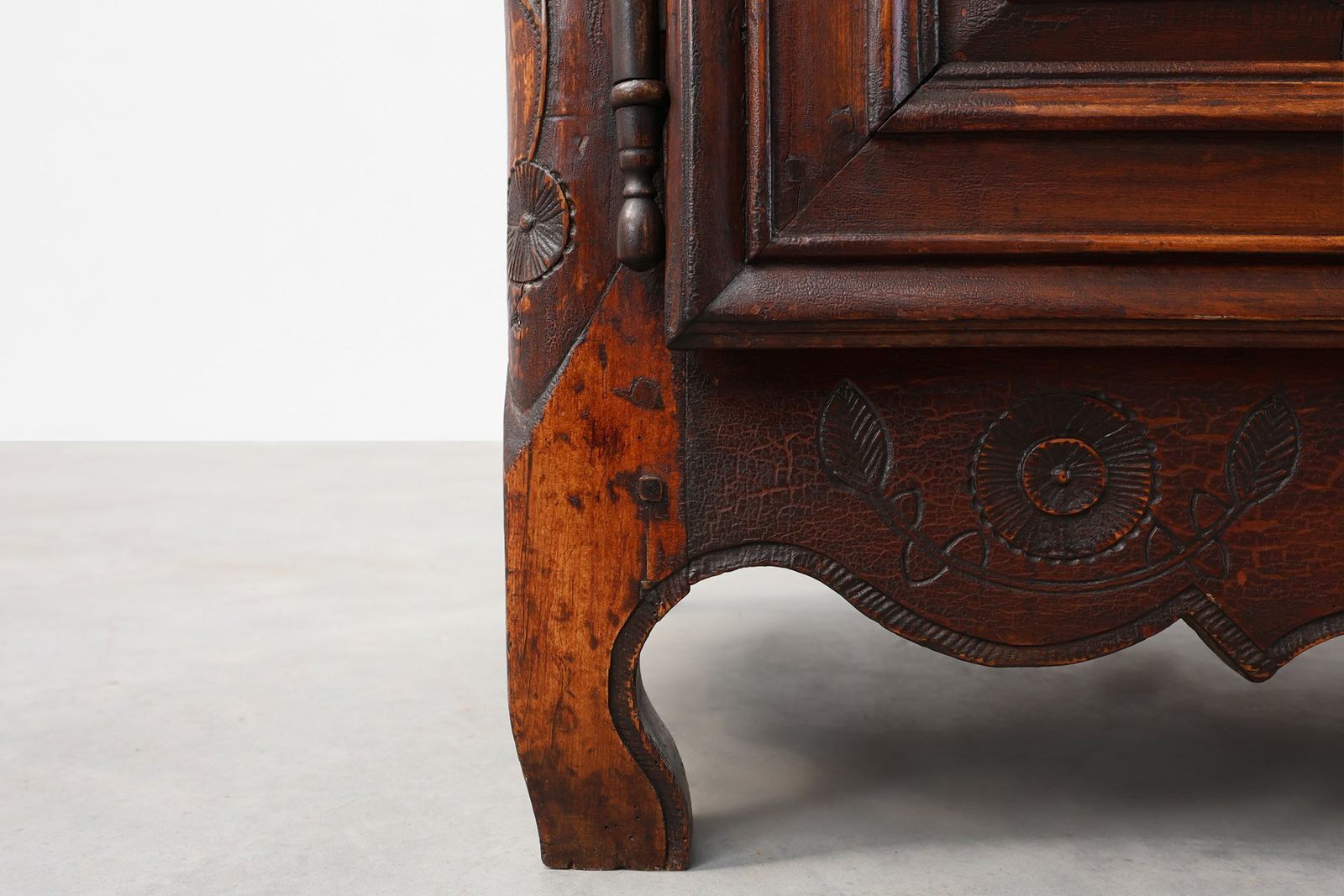 French Provincial Carved Cabinet With Great Patina, 1841 photo vinterior