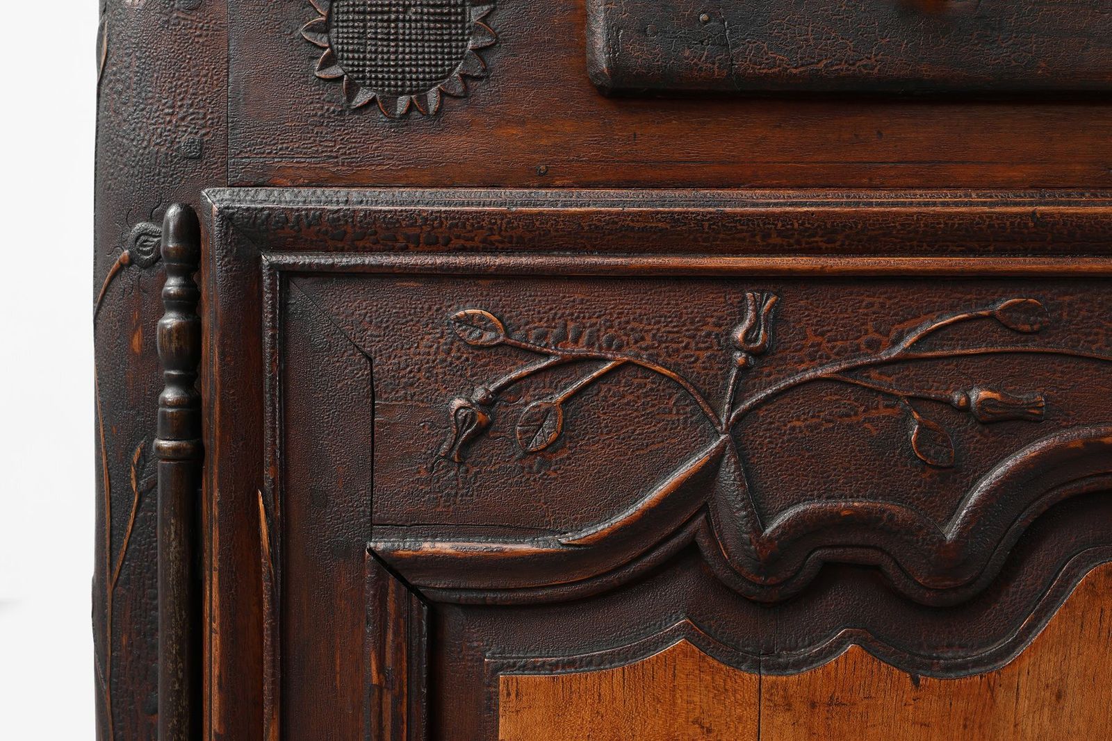Furniture French Provincial Carved Cabinet With Great Patina, 1841 photo