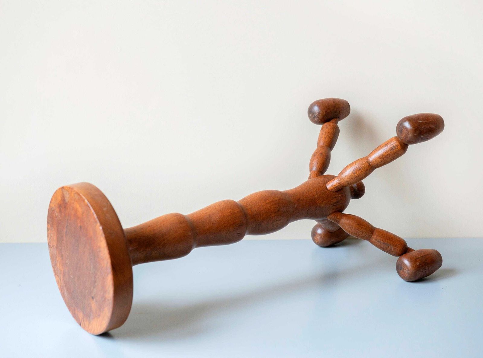 photo furniture Vintage Plant Stand, Hand Carved Pedestal, Oak Wooden Tripod Table, Tall Plant Stool, 1950s Design, Mid Century Modern