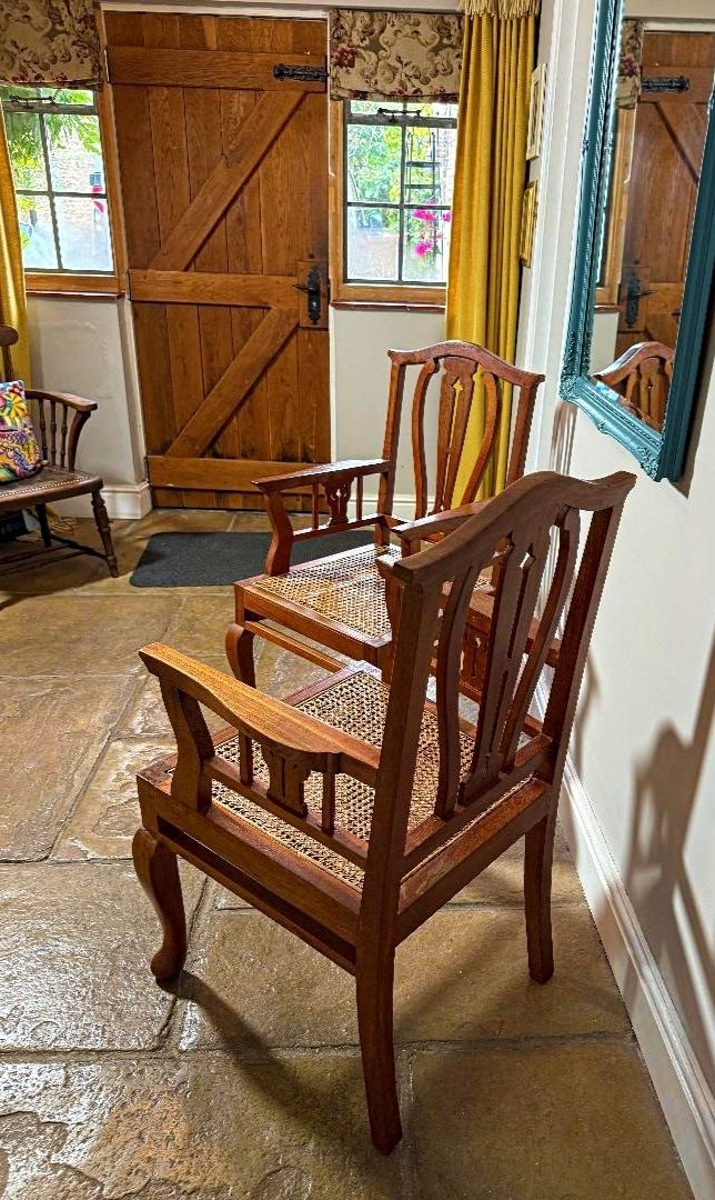 Pair Of Vintage Mahogany Carver Chairs, Rattan Seats photo 210.0