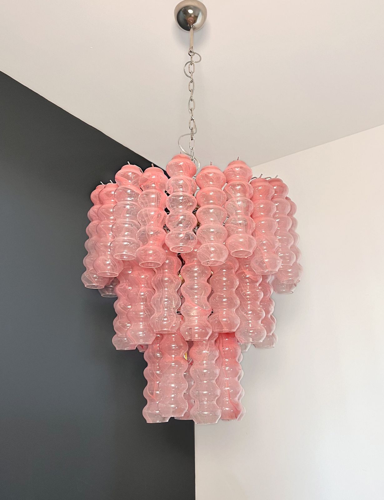 Large Three Tier Murano Glass Tube Chandelier   Pink Albaster photo Lighting