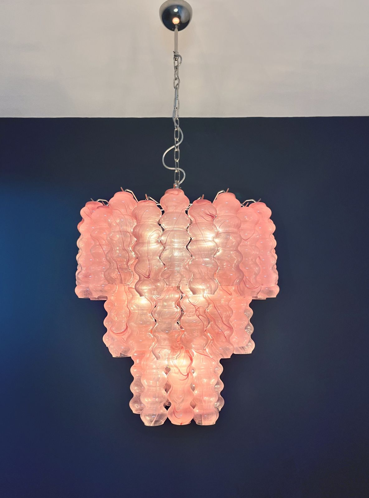Large Three Tier Murano Glass Tube Chandelier   Pink Albaster photo vintage