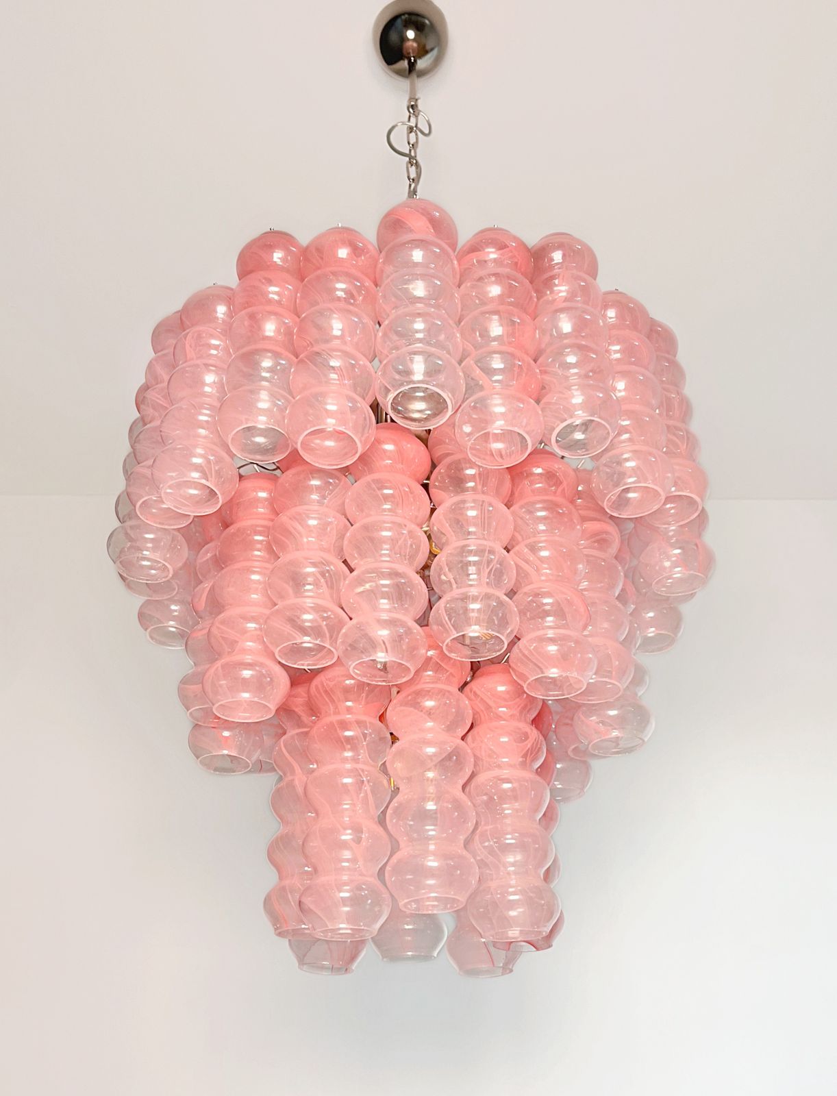 photo vinterior Large Three Tier Murano Glass Tube Chandelier   Pink Albaster