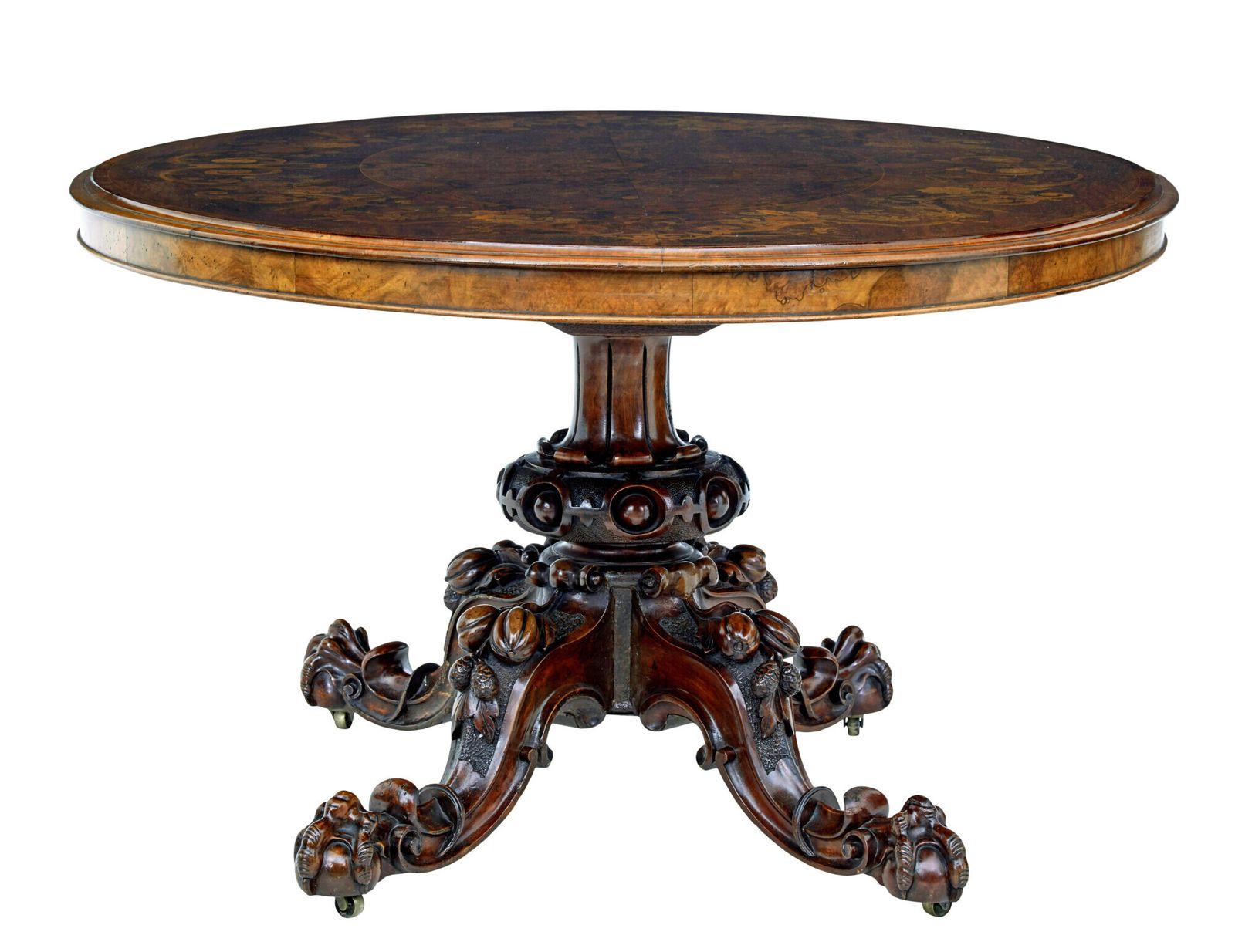 photo furniture 19th Century Walnut Victorian Marquetry Tilt Top Table