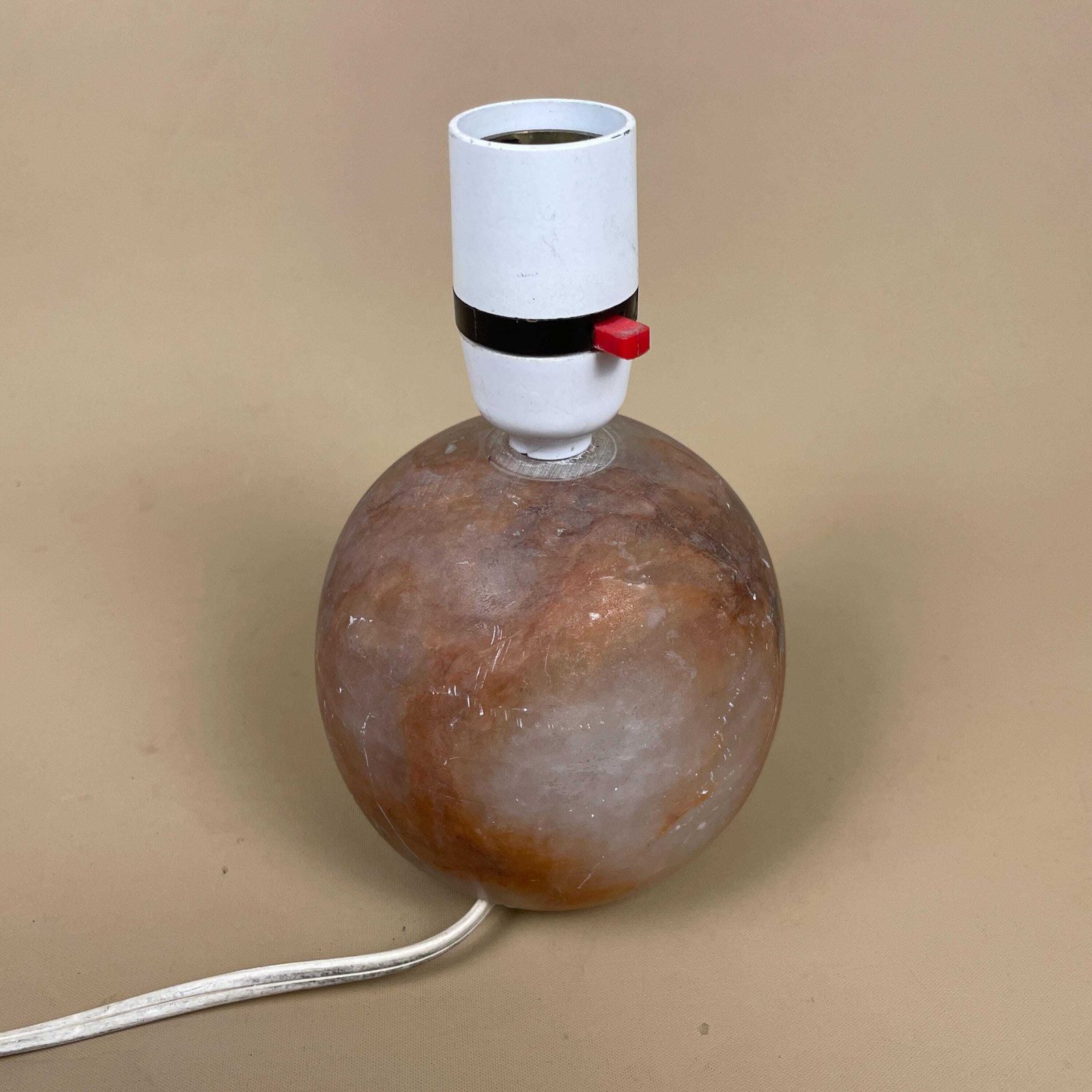 Antique Marble Lamp Light Bedside Side Table Desk Marbled Patterned Vintage Downton Stone Heavy Classic Natural Pink Small Round Ball photo for sale