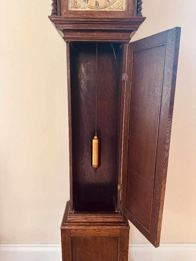 Wonderful Quality Antique Oak Eight Day Chiming Grandmother Clock photo for sale