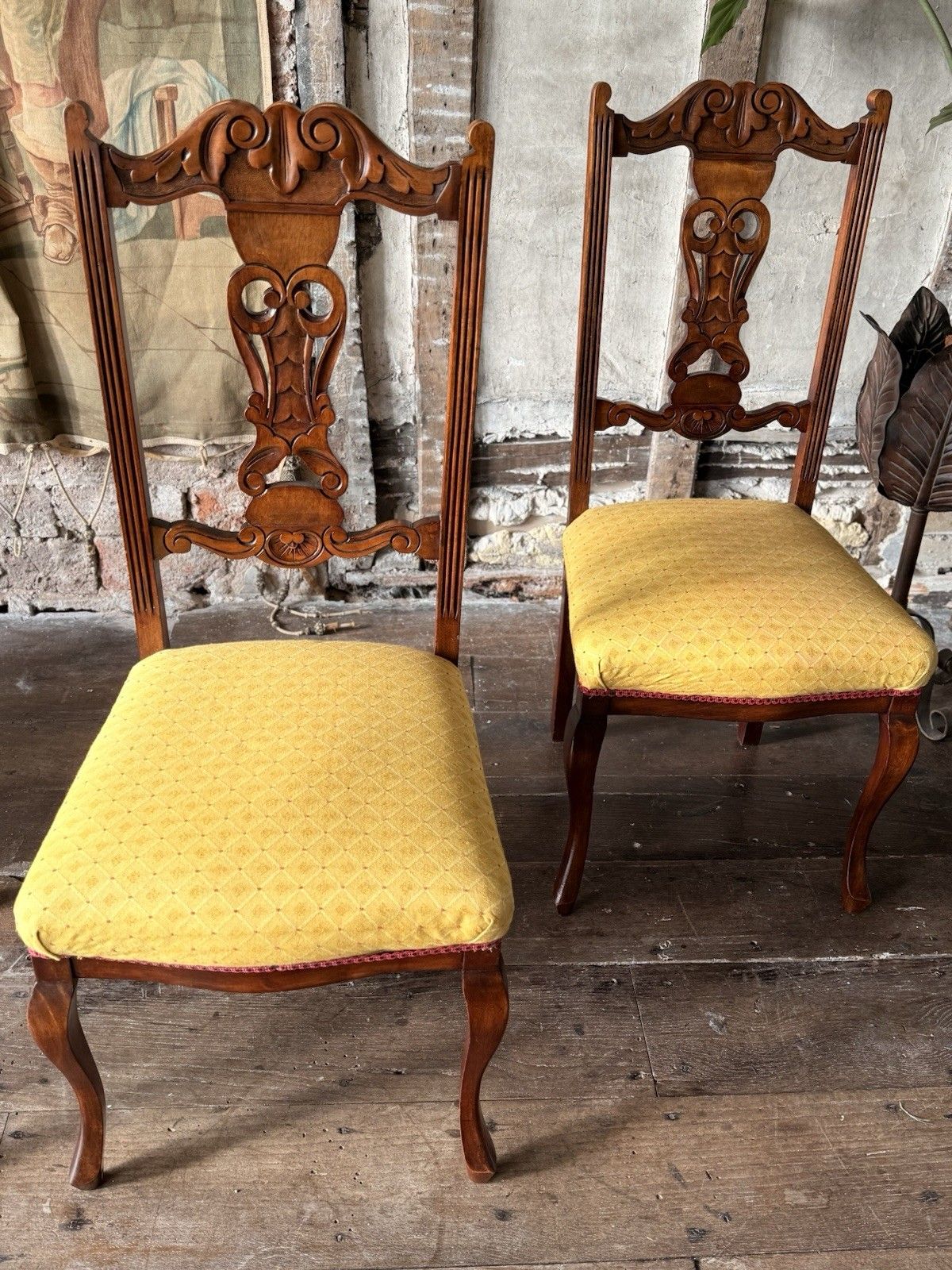 Original Antique Carved Mahogany Dining Side Hall Chairs Sunflower C 1890 X 4 photo vintage