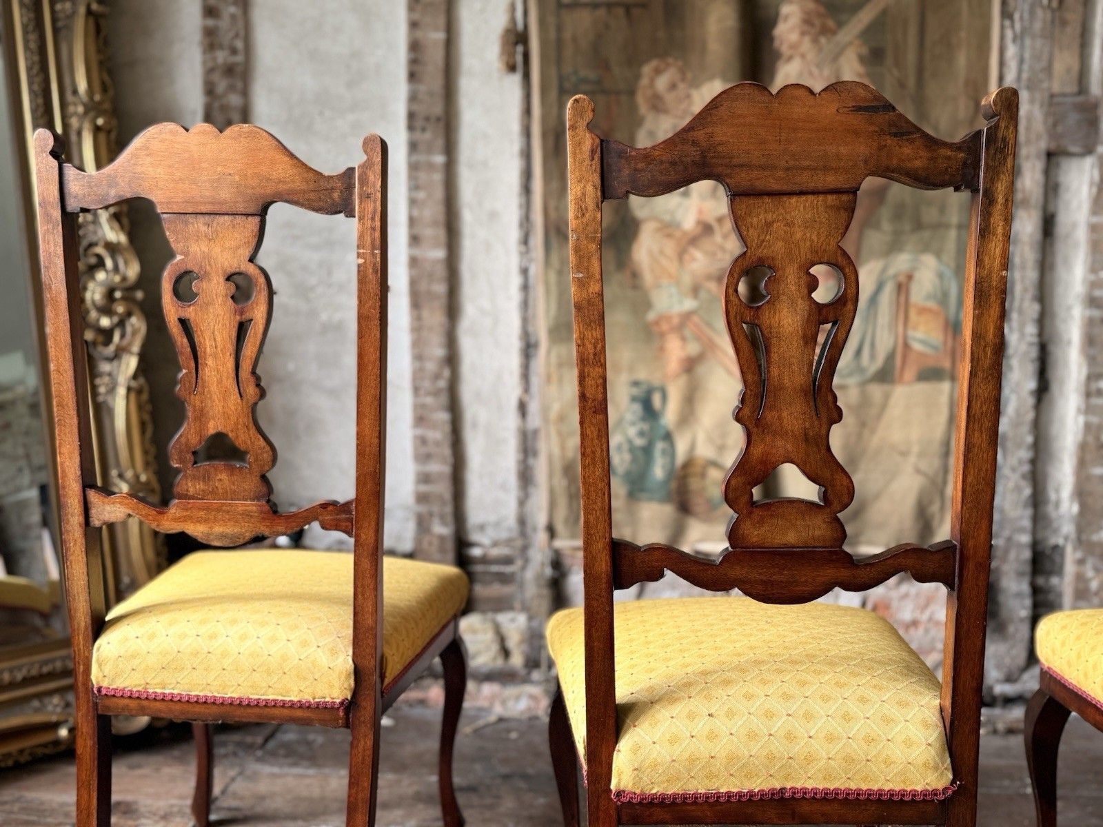 photo buy Original Antique Carved Mahogany Dining Side Hall Chairs Sunflower C 1890 X 4