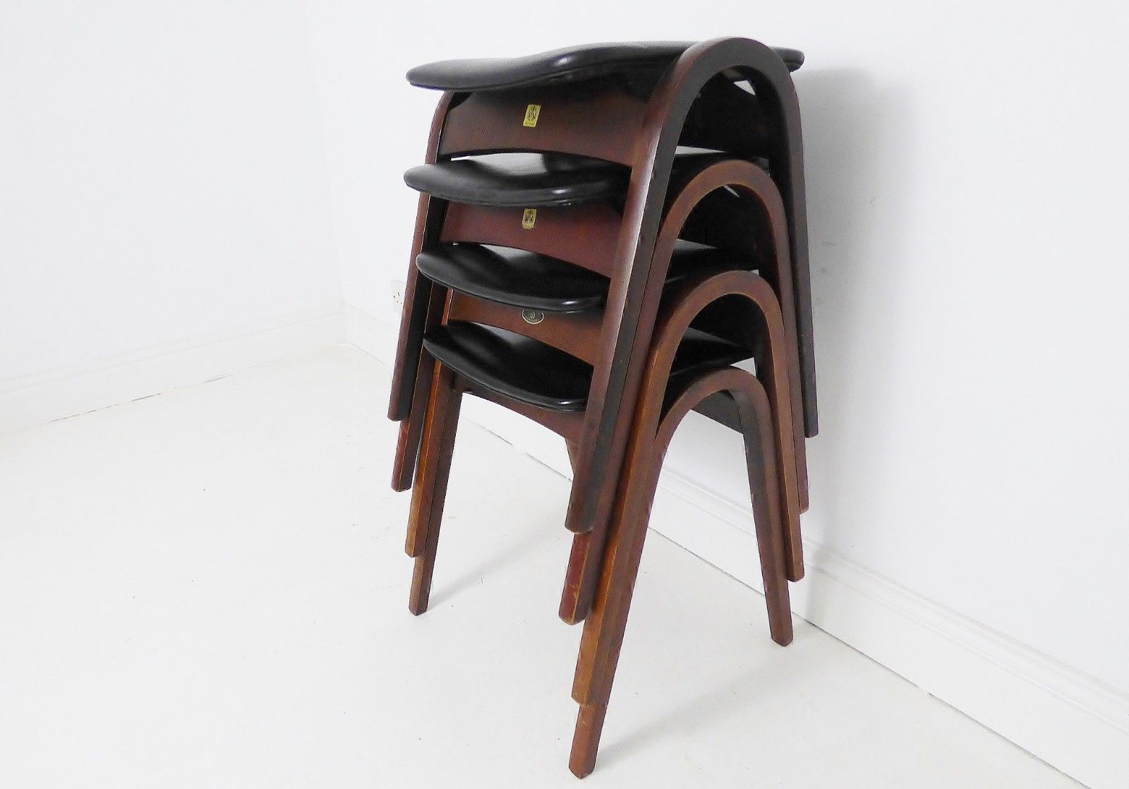 photo furniture Stunning Set Of 4 Vintage Isamu Kenmochi Stacking Stools Akita Mokko C1960