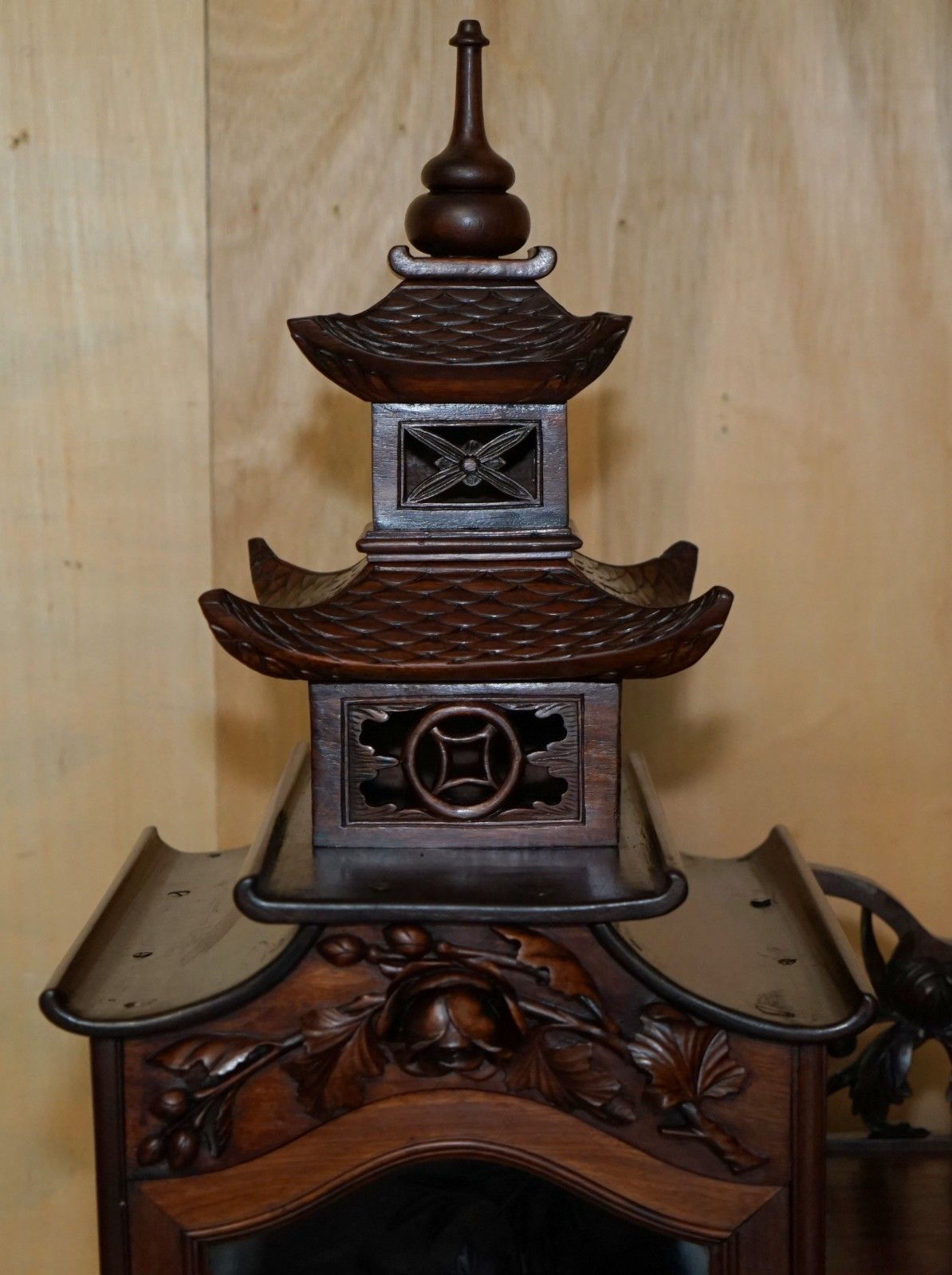 Sublime Antique Chinese Circa 1900 Pagoda Top Display Case Bookcase Cabinet photo vintage