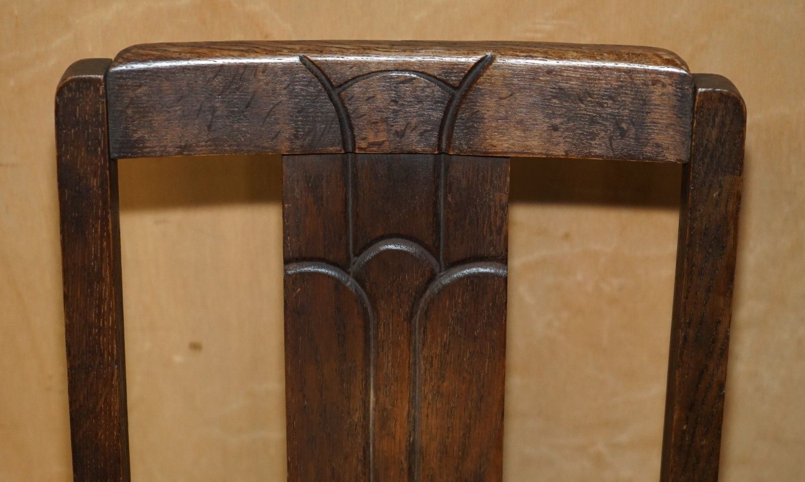 English Oak Art Deco Hall Chair With Latin Inscribed Seat Upholstery photo 195.0