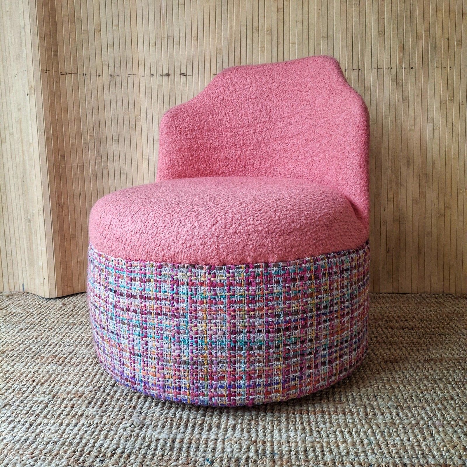 Fab Vintage Retro 70s Cocktail Bedroom Tub Chair Coral Boucle Multicolour Tweed
