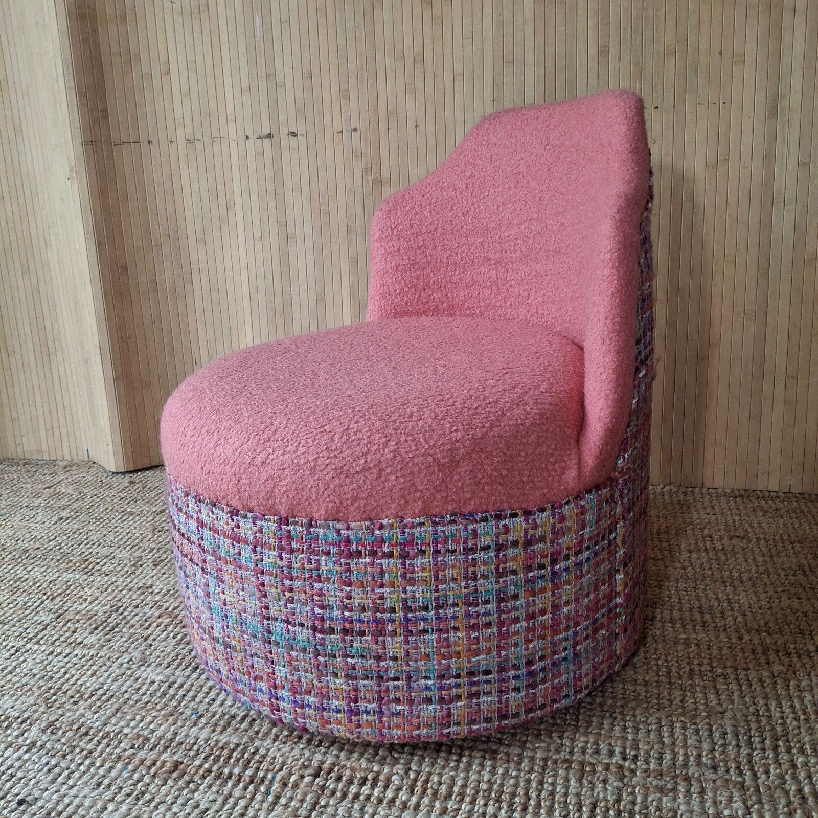 Fab Vintage Retro 70s Cocktail Bedroom Tub Chair Coral Boucle Multicolour Tweed photo 295.0