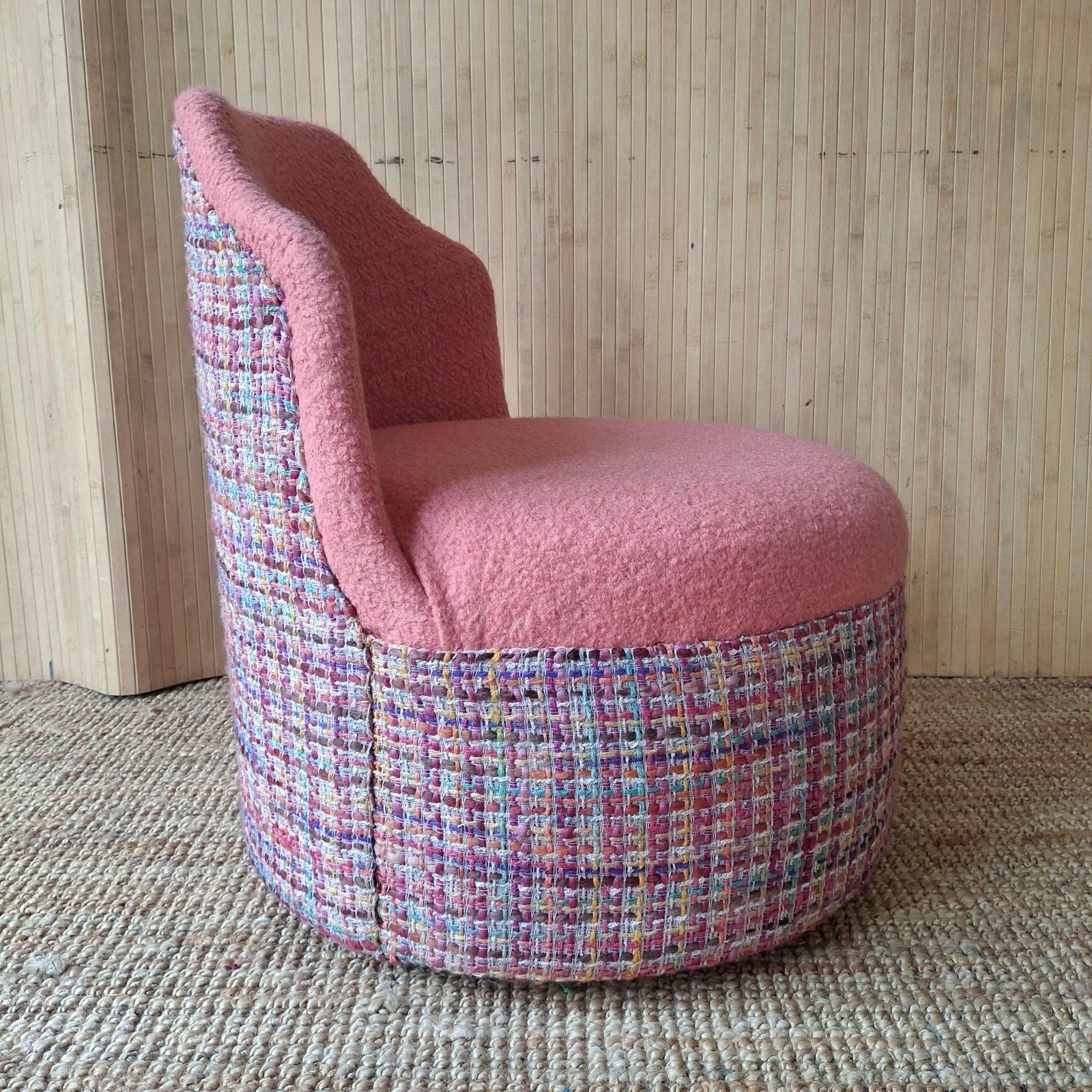 295.0 Fab Vintage Retro 70s Cocktail Bedroom Tub Chair Coral Boucle Multicolour Tweed photo