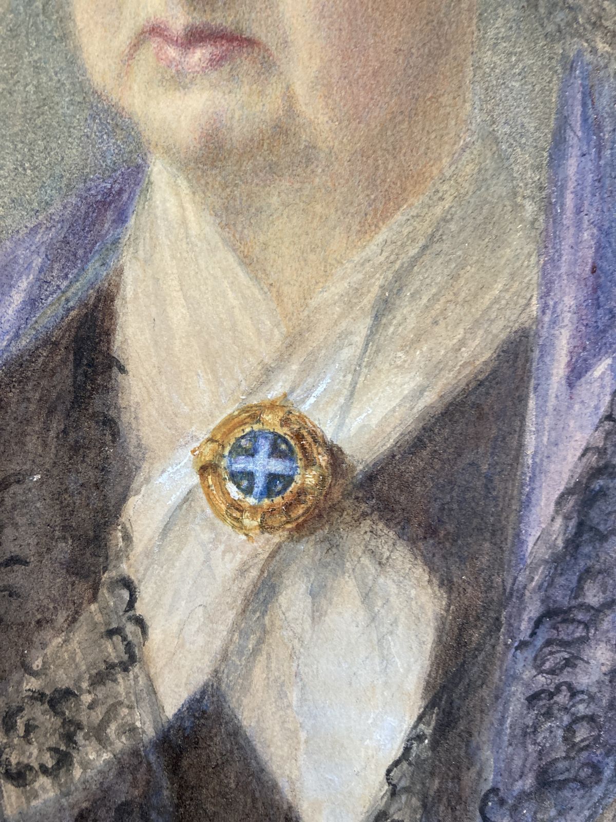 19th Century Watercolour Portrait Of  Eliza Tolme Brown photo vintage