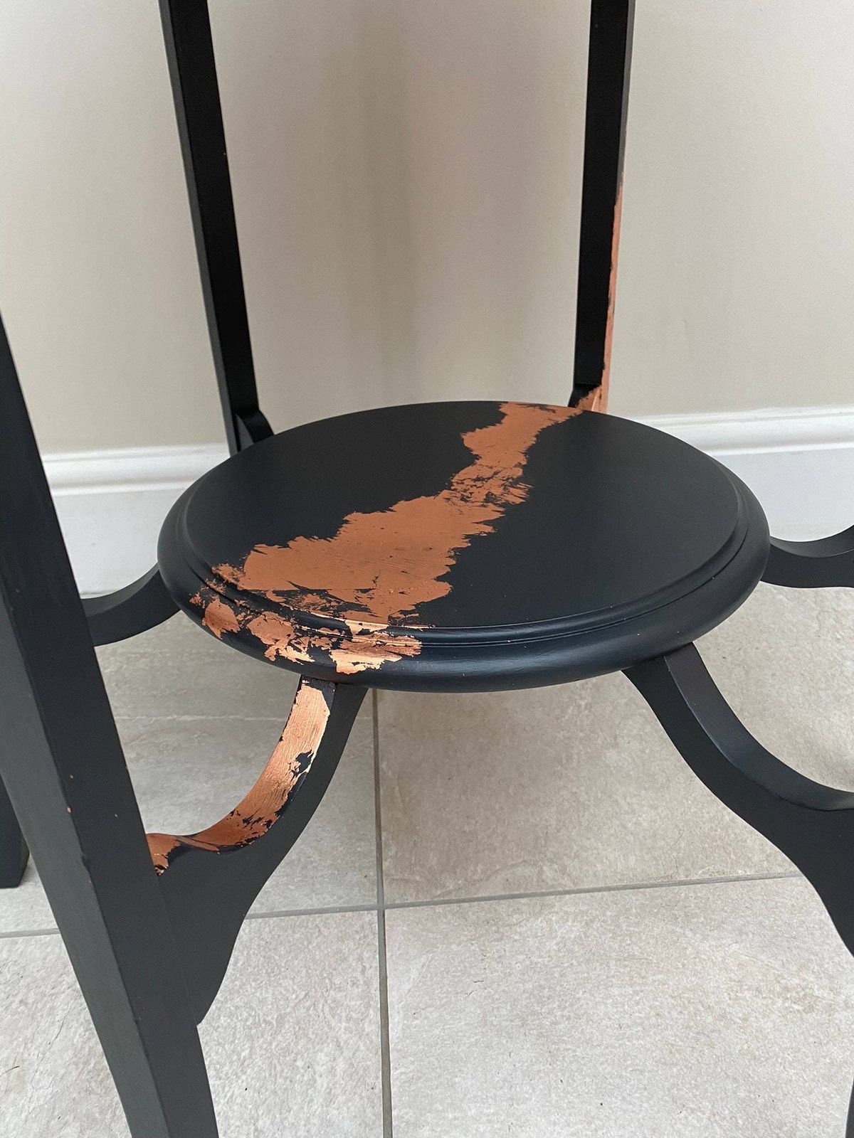 Refurbished Antique Solid Mahogany Two Tier Side Table, Painted In Ash Grey Fusion Mineral Paint And Finished With Copper Leaf. photo Furniture