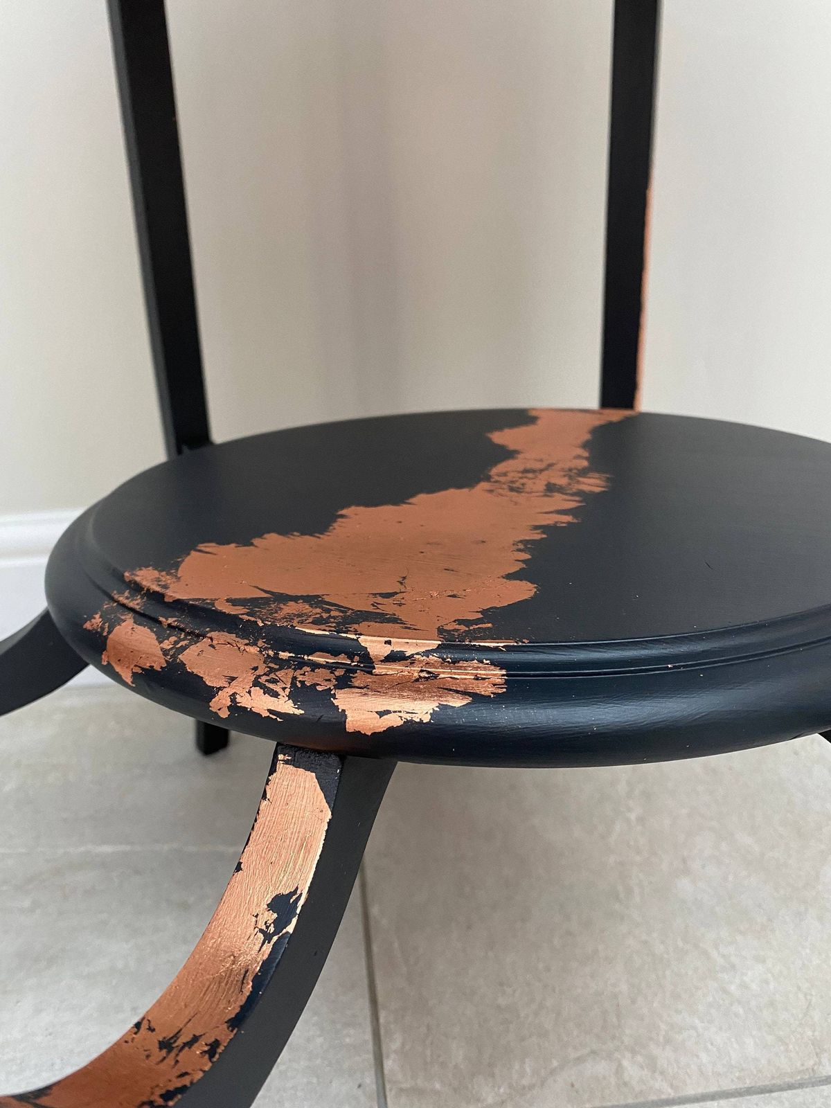 Refurbished Antique Solid Mahogany Two Tier Side Table, Painted In Ash Grey Fusion Mineral Paint And Finished With Copper Leaf. photo 285.0