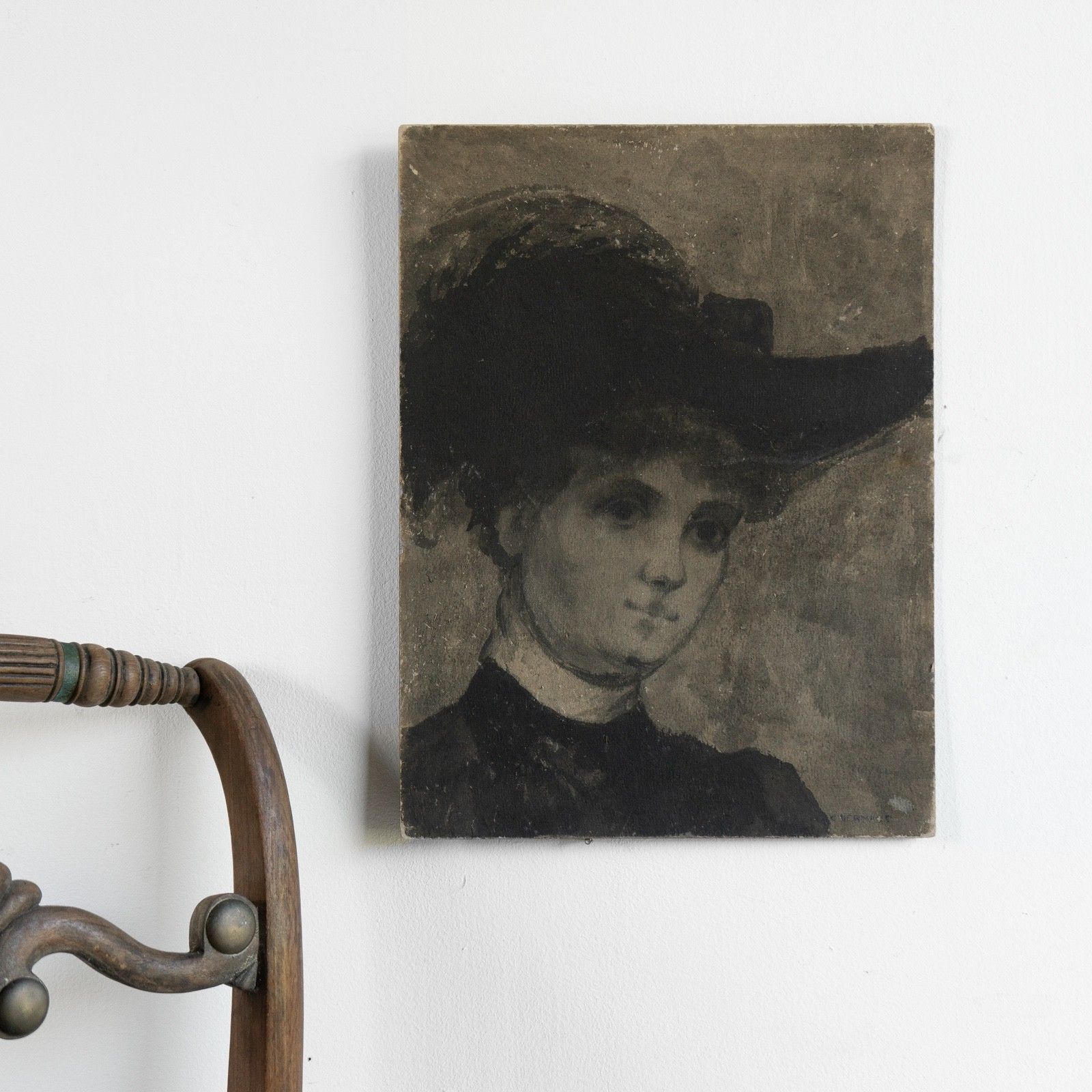 Antique Belle Epoque Portrait Painting Attributed To Charles Hermans, Belgian photo vinterior