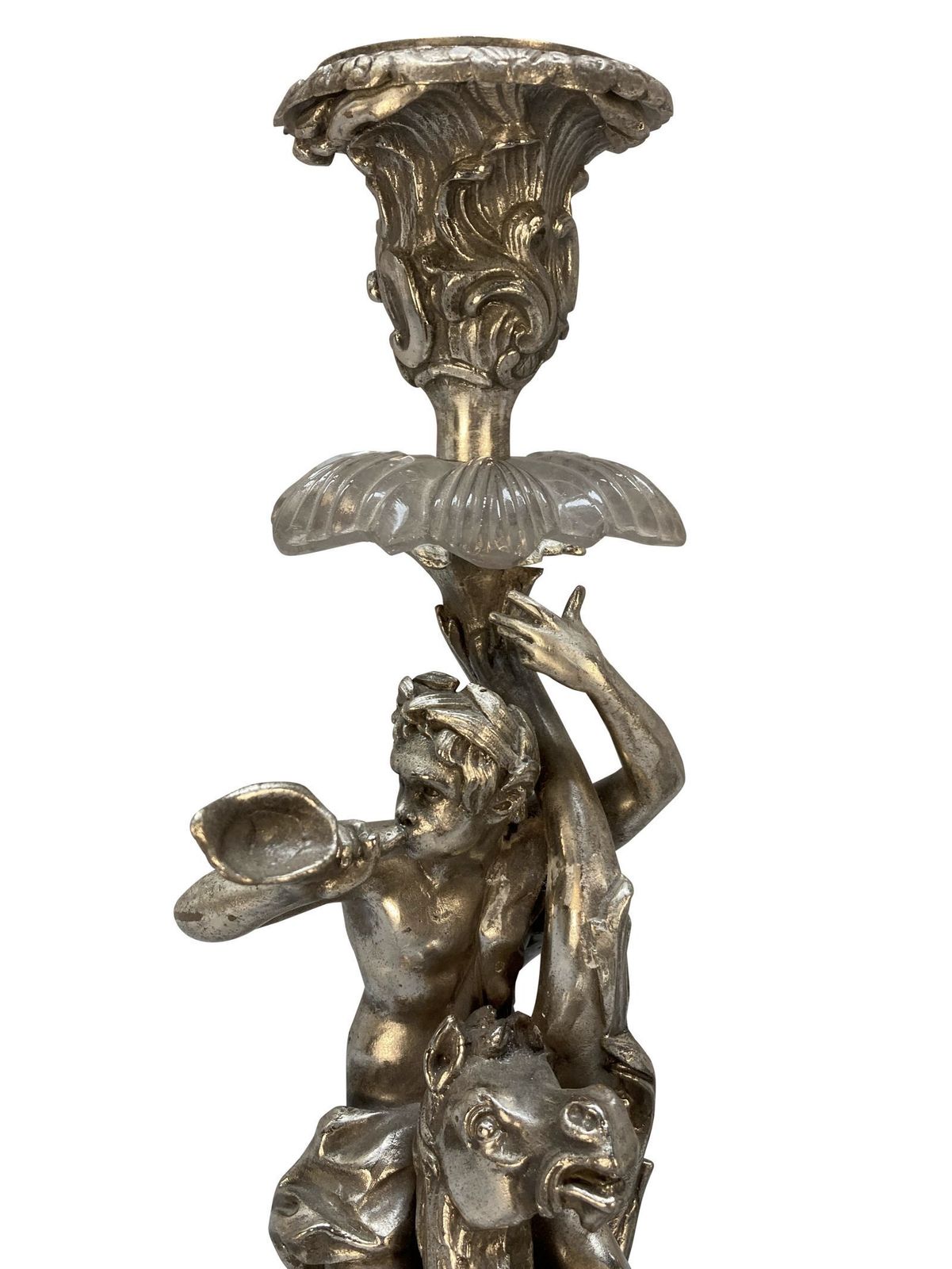 A Pair Of Silvered Bronze Candlesticks Depicting Triton & Nereid photo furniture