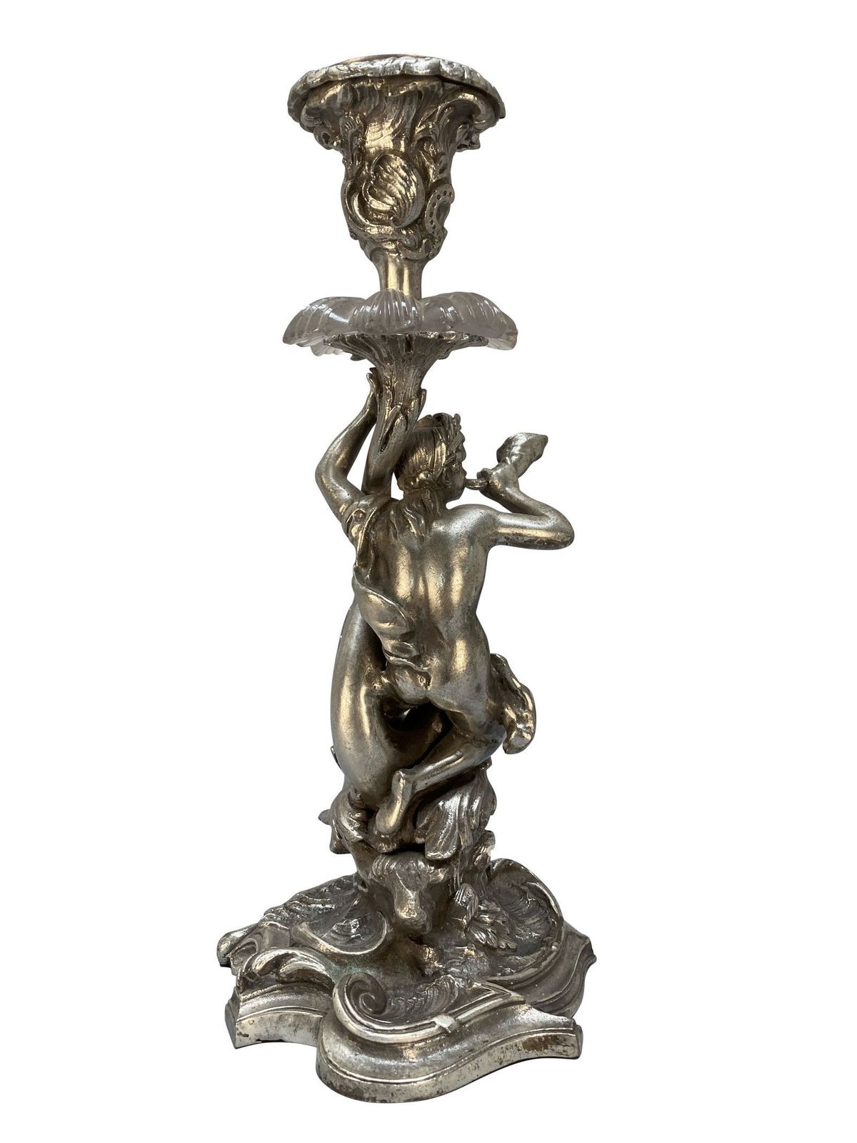 A Pair Of Silvered Bronze Candlesticks Depicting Triton & Nereid photo Home Decor