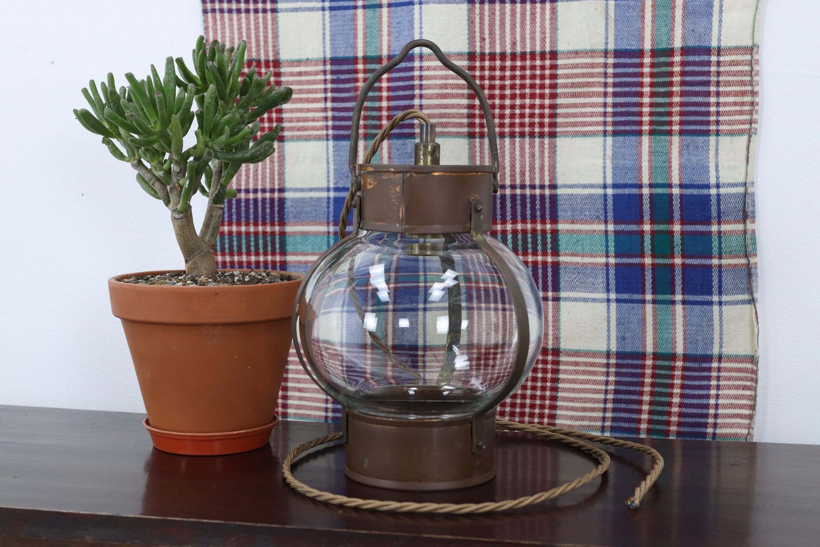 Vintage British Brass & Copper Hand Blown Electric Onion Lamp
