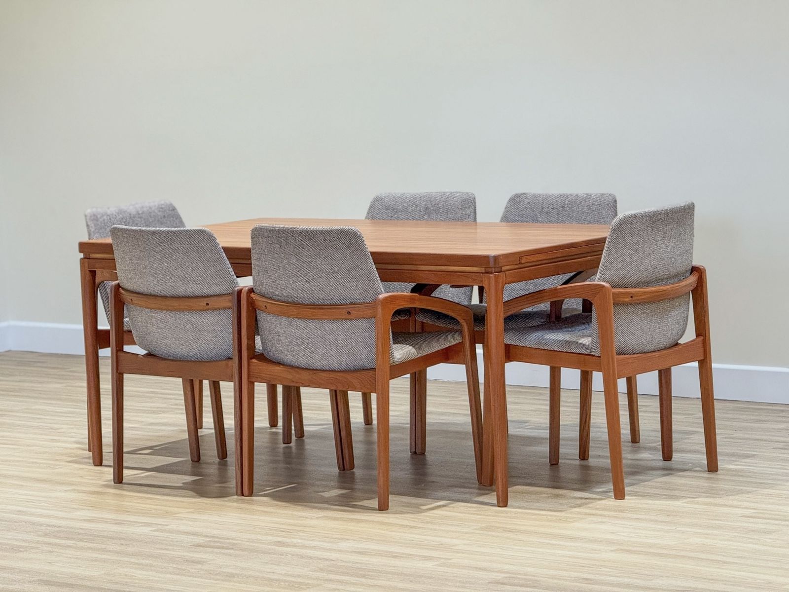 Set Of Danish Dining Chairs By Henning Kjaernulf For Korup Stolfabric Model 23. photo for sale
