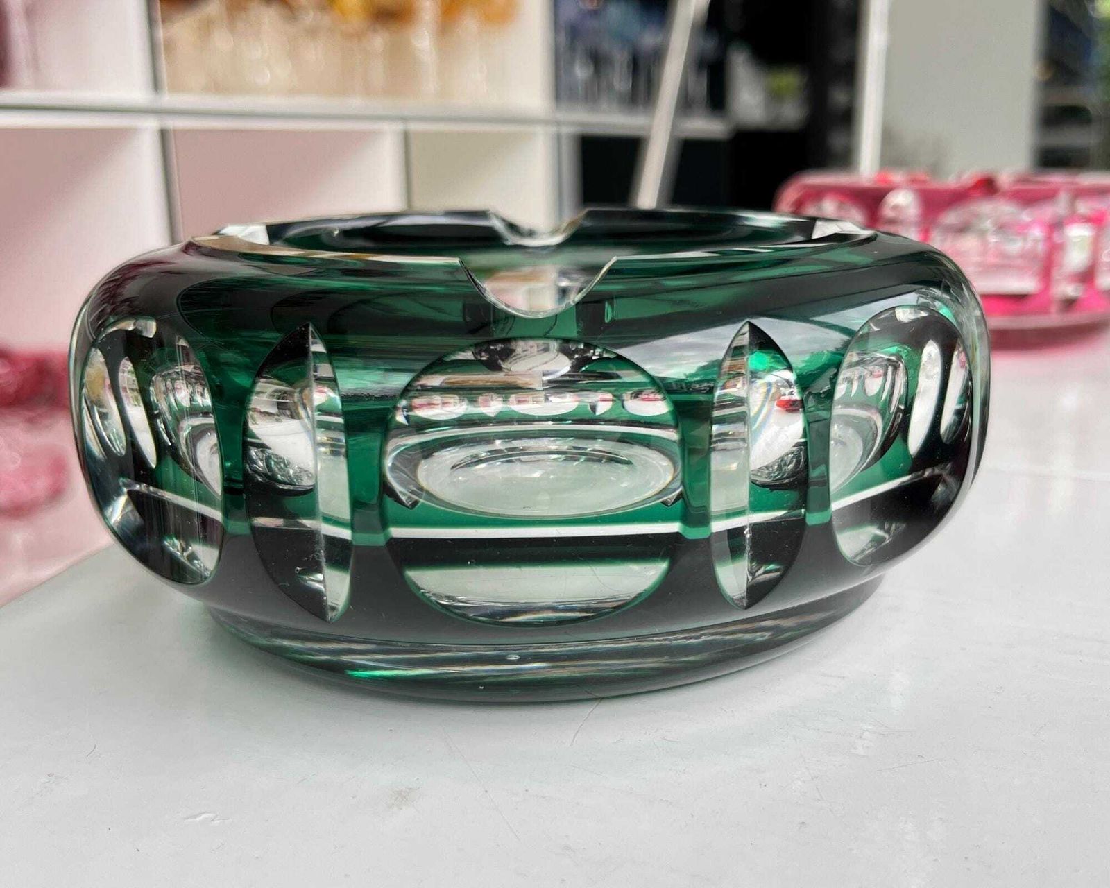 Val Saint Lambert Ashtray | 1pc | Crystal In Jade Green Or Red photo for sale