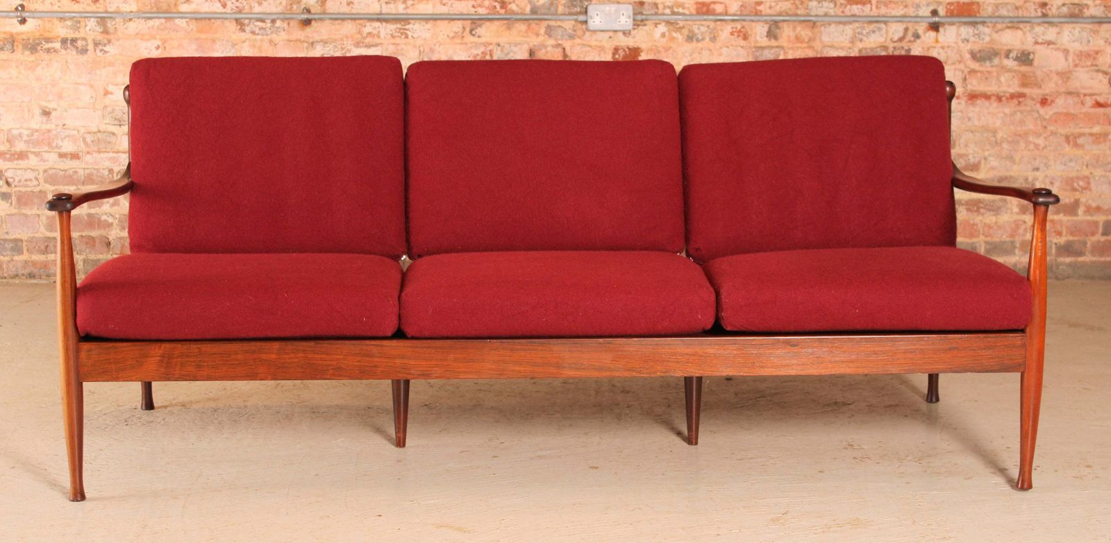 Danish Mid Century Rosewood 3 Seater Sofa With Red Wool Upholstery, Circa 1960s photo furniture