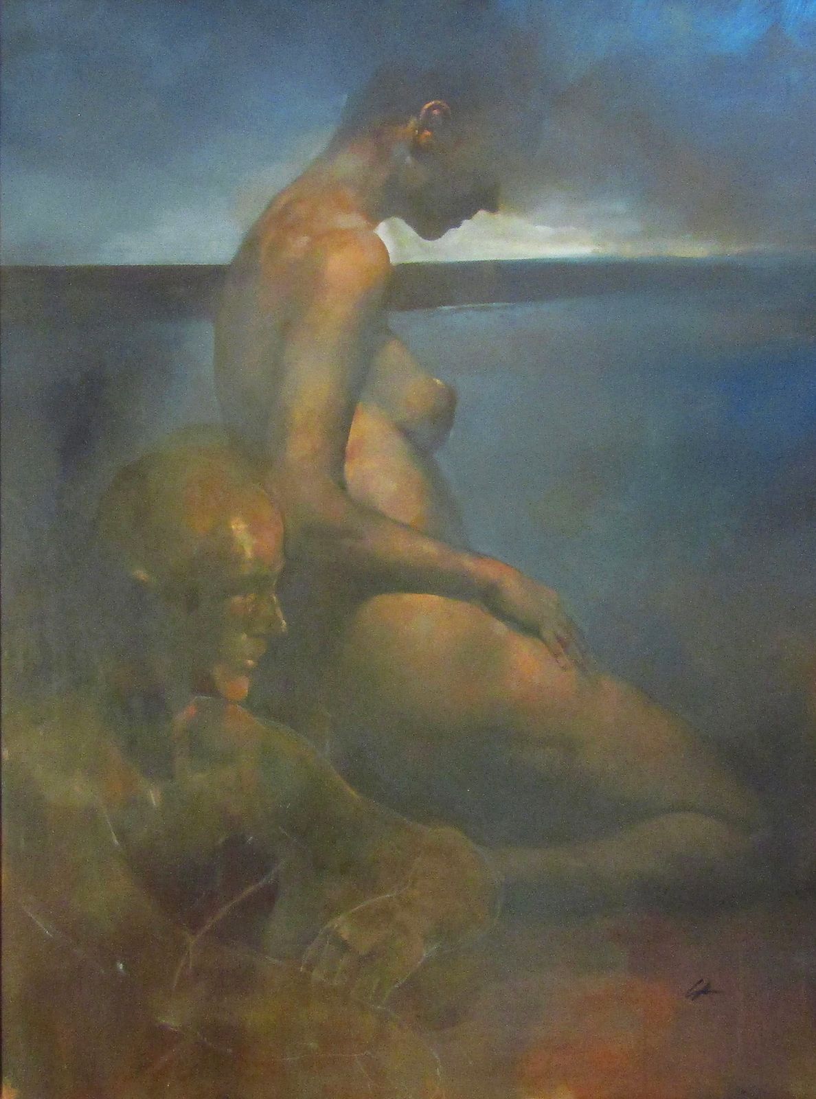 Huge Original Oil On Canvas "Contemplation" By Bill Bate, Signed And Framed Nude photo vinterior