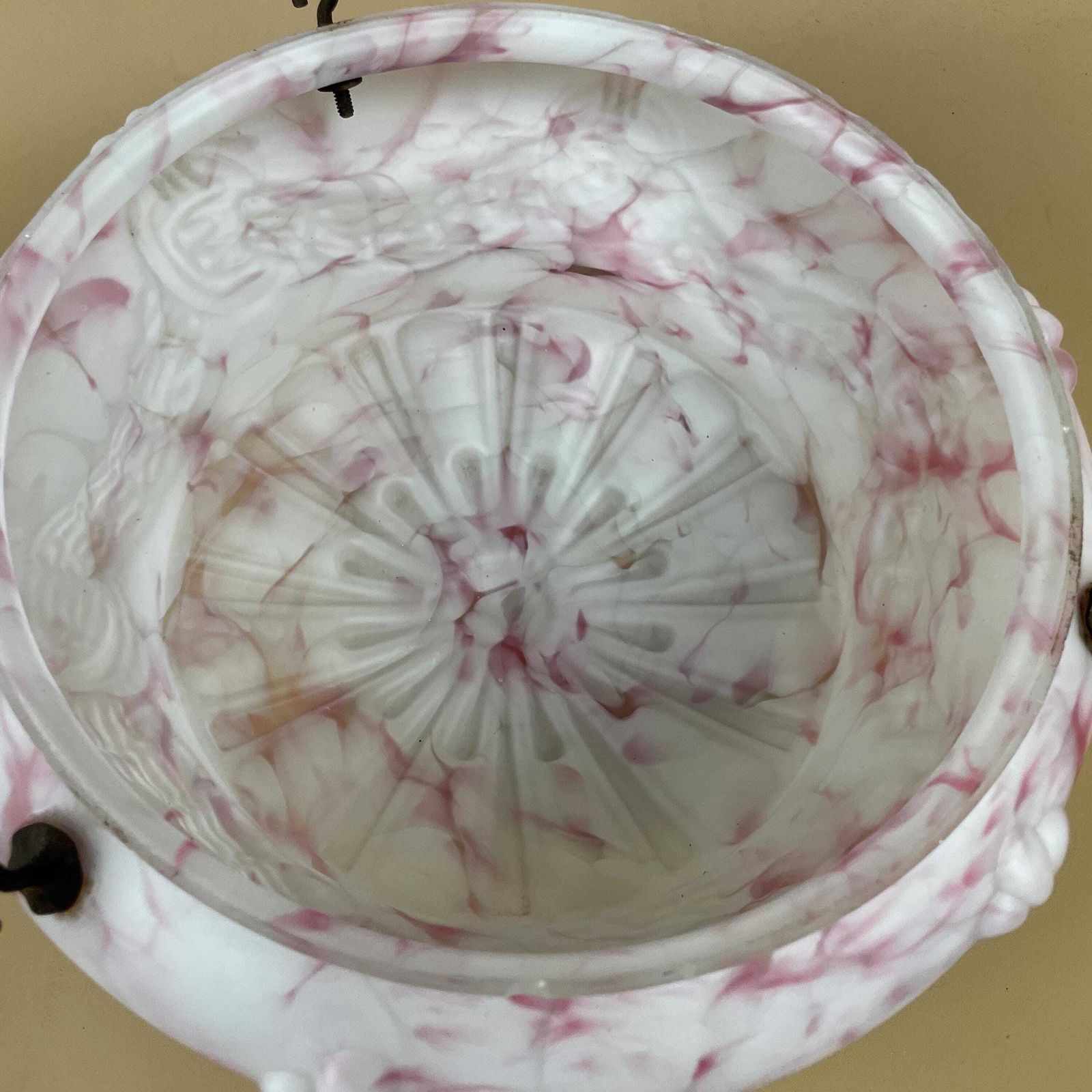 Vintage Glass Ceiling Light Shade White Pink Pendant Stain Glass Tiffany Style Patterned Milky Art Deco Round Circular Hanging Lampshade photo 75.0