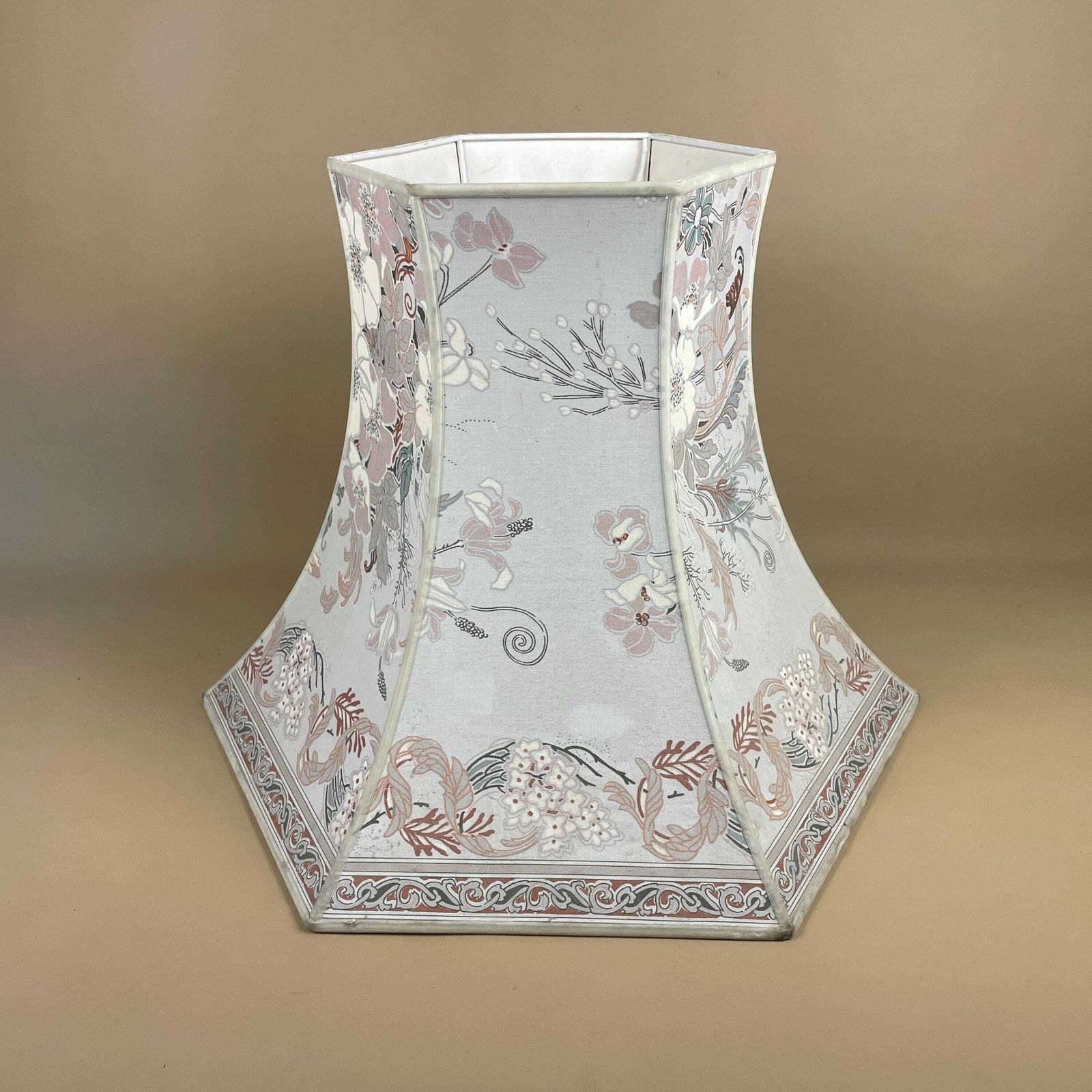 Antique Oriental Patterned Vintage Lamp Shade Lampshade Velvet Edge Trim Lightshade Light Empire Downton Abbey Pattern Floor Lamp Large Pink photo for sale