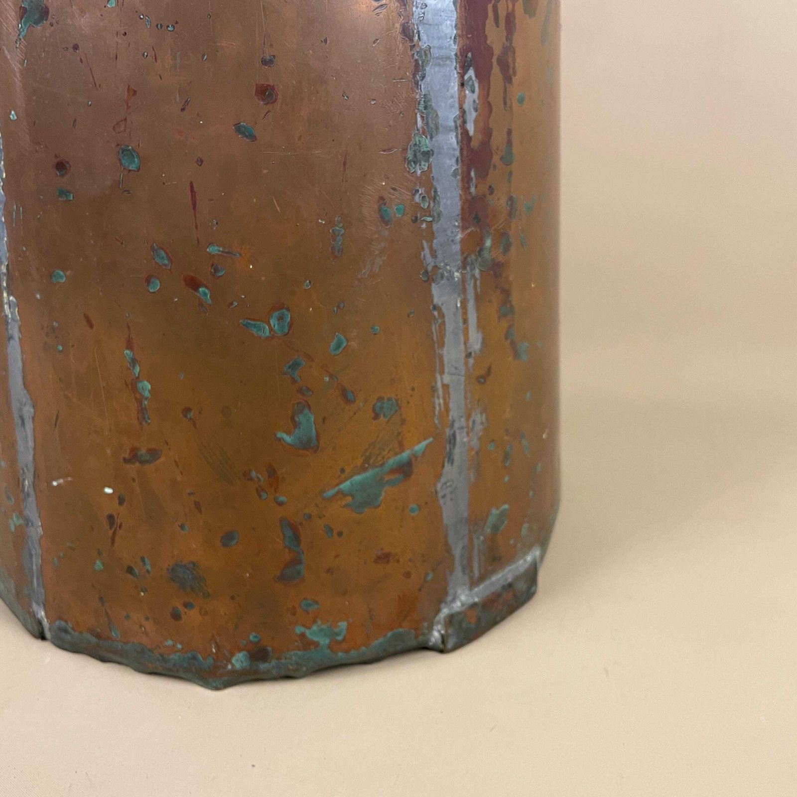 Antique Metal Copper Coal Bucket Handle Fireside Fire Side Scuttle Helmet Farmhouse Cottage Patina Vintage Fireplace Logs Tall Tools Prong photo vinterior