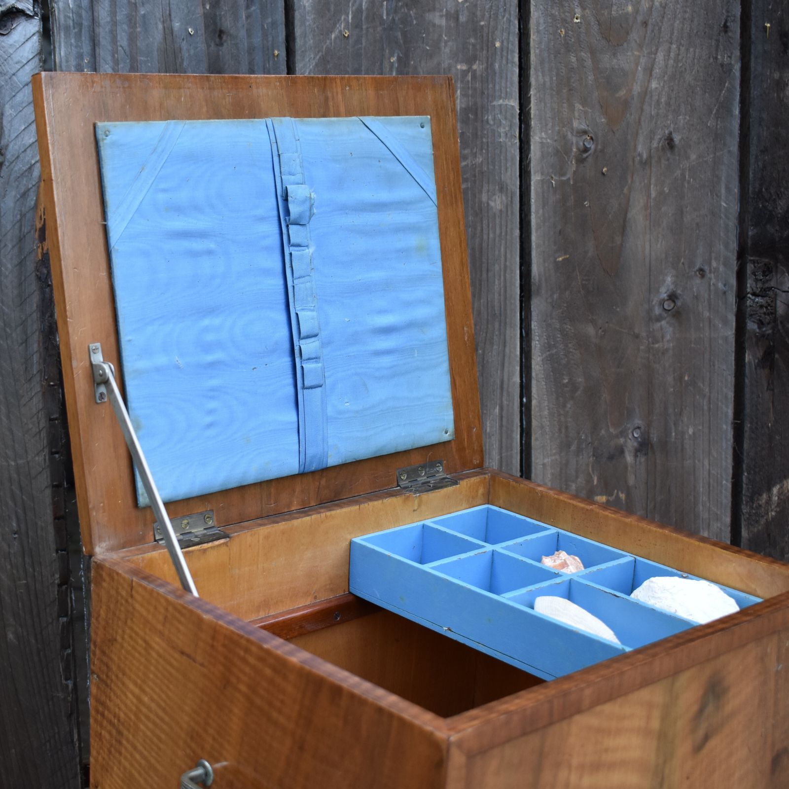 photo for sale Antique Heal's Of London Walnut Haberdashery Chest Sewing Cabinet Side Table