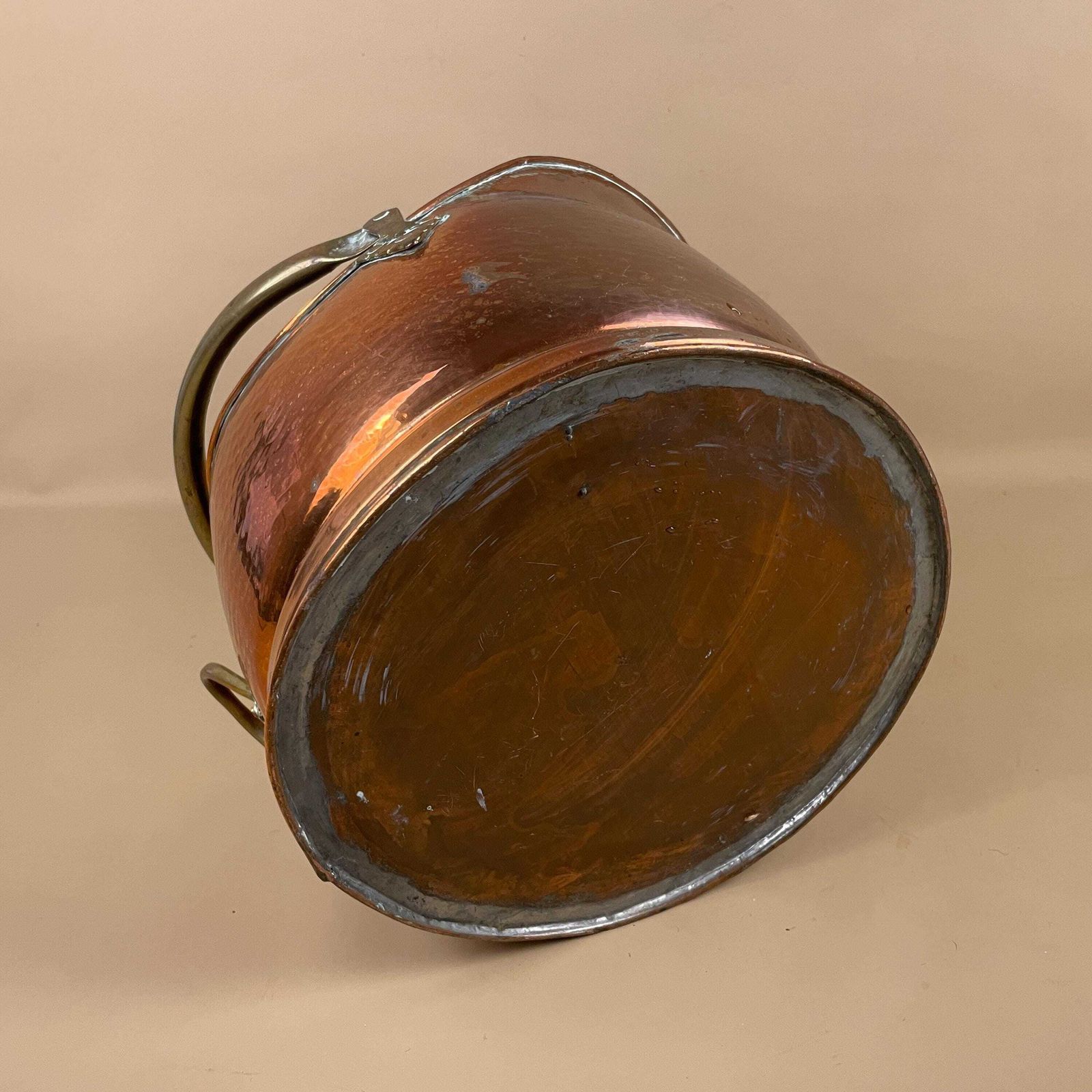 photo for sale Antique Metal Copper Coal Bucket Handle Fireside Fire Side Scuttle Helmet Farmhouse Cottage Brass Gold Vintage Fireplace Hammered Pattern