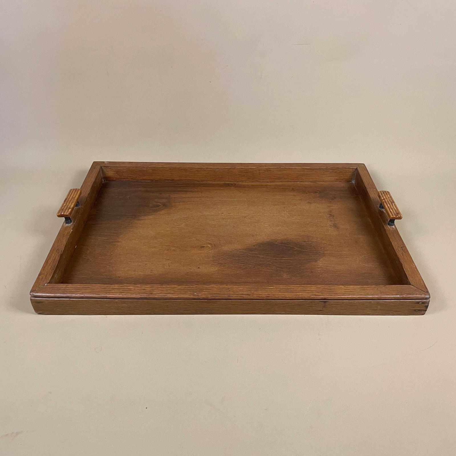 Antique Wooden Tray Rectangle Wood Original Plastic Handles Traditional Display Decorative Serving Rectangular Brown Solid Classic photo for sale