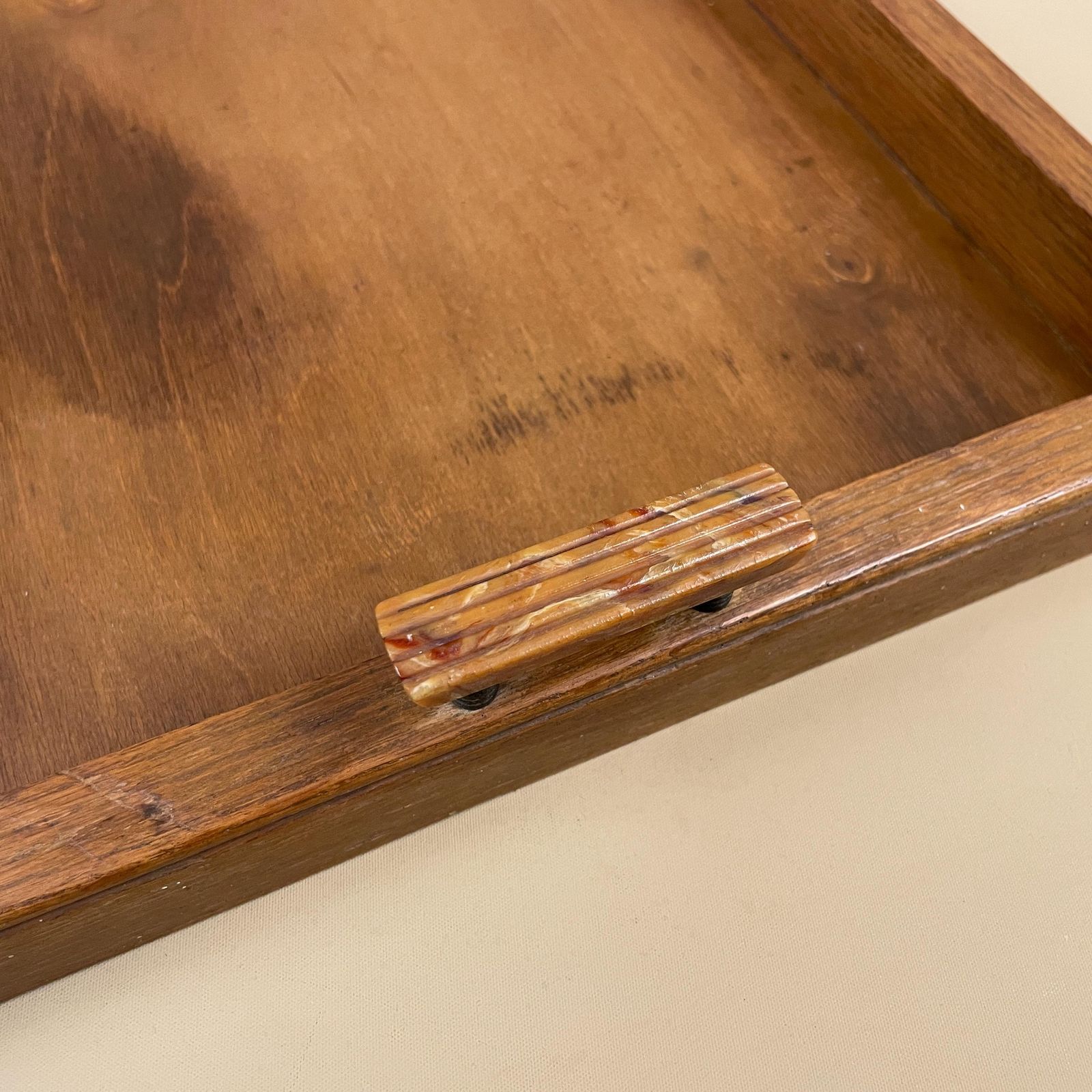 Antique Wooden Tray Rectangle Wood Original Plastic Handles Traditional Display Decorative Serving Rectangular Brown Solid Classic photo 79.0
