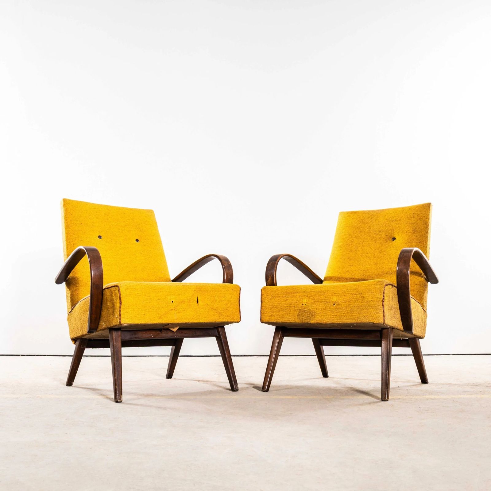 1960’s Jaroslav šmídek Original Armchairs In A Sunflower Basket Weave With Sprung Seat photo for sale