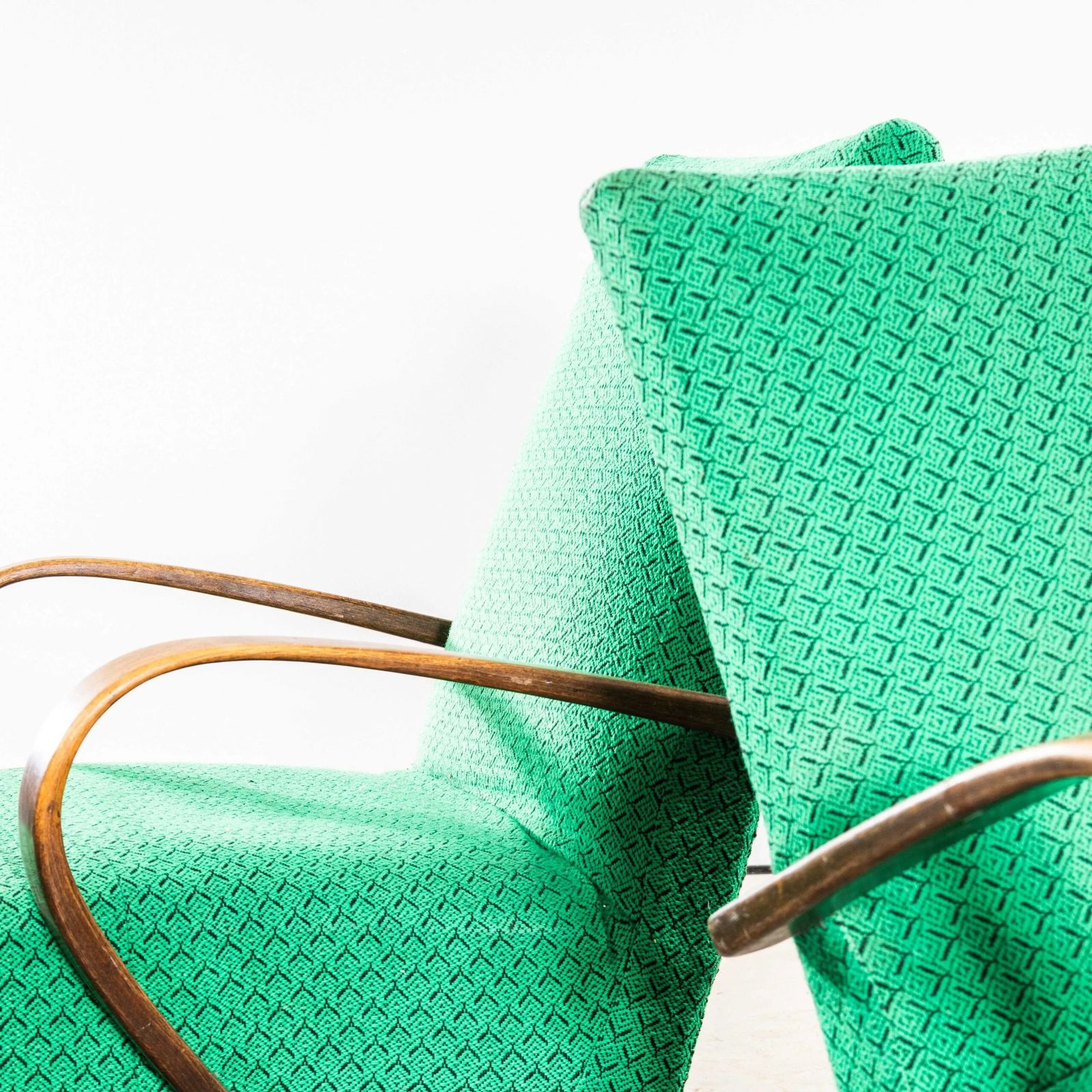 1950’s Jaroslav šmídek Original Armchairs In A Green Geometric Jacquard – Sprung Seat photo Furniture
