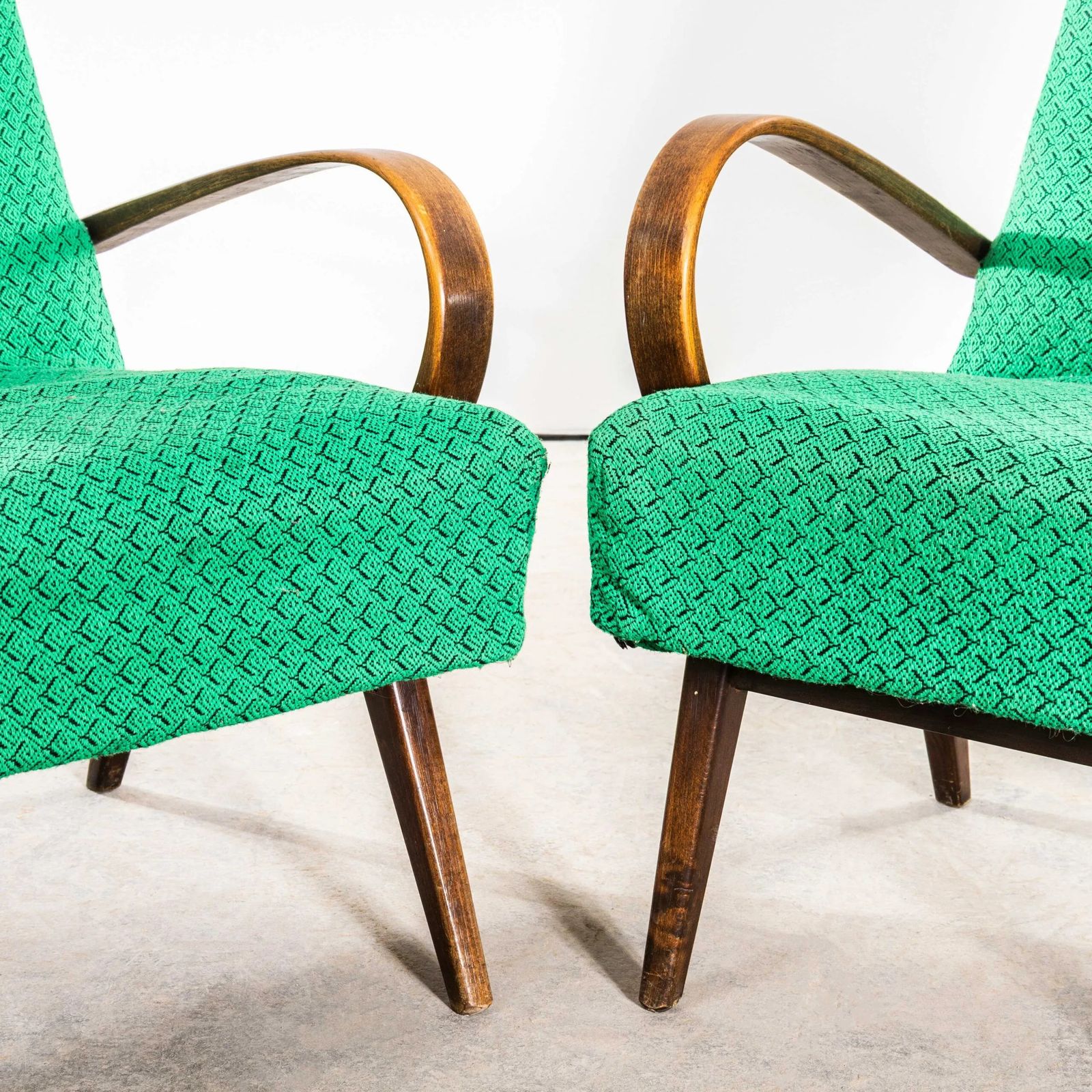 1950’s Jaroslav šmídek Original Armchairs In A Green Geometric Jacquard – Sprung Seat photo 834.0
