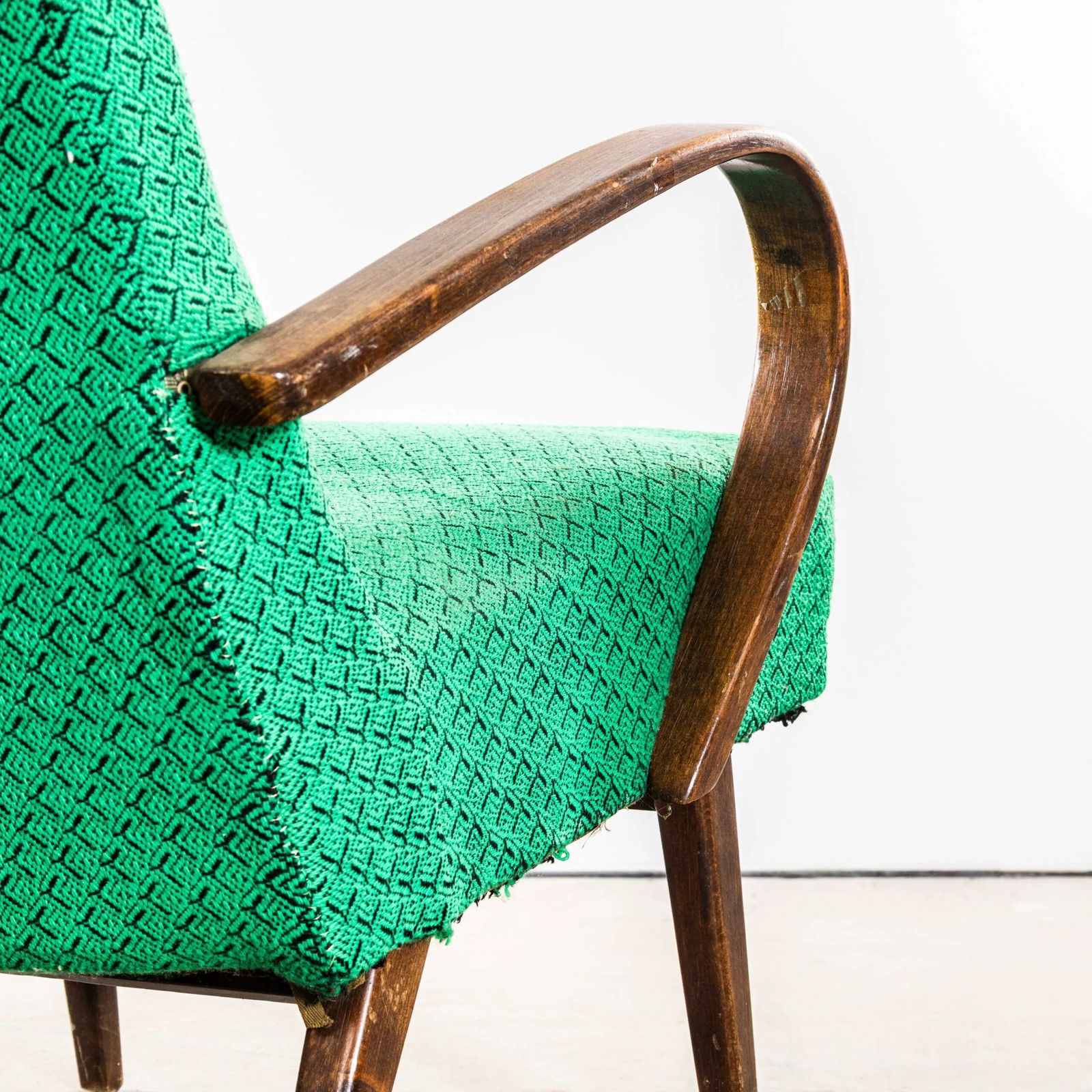 1950’s Jaroslav šmídek Original Armchairs In A Green Geometric Jacquard – Sprung Seat photo vintage