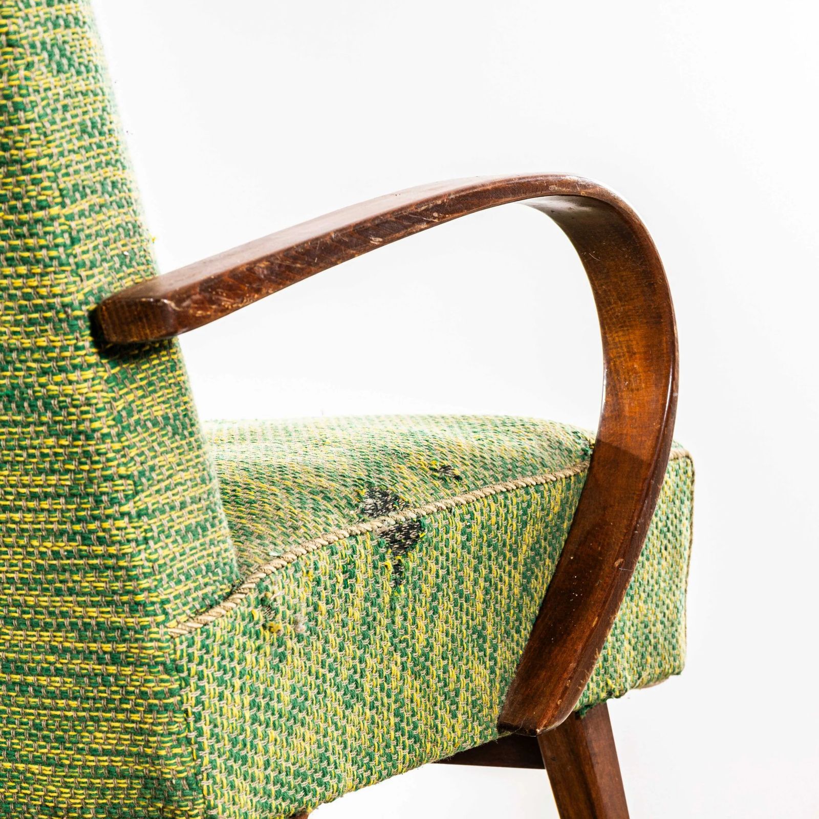 1950’s Jaroslav šmídek Original Armchairs In A Lime Heavy Geometric Weave Fabric With Sprung Seat photo buy