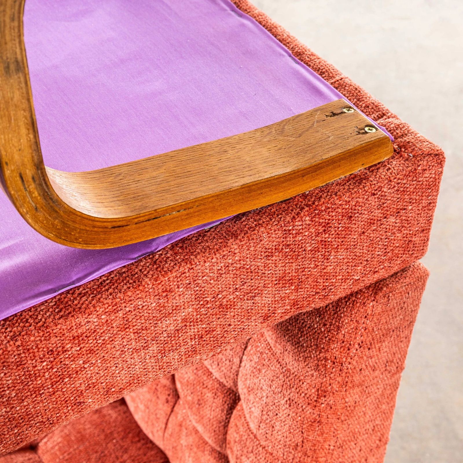 photo for sale 1970’s Ludvik Volak Coral Slubbed Weave Reupholstered Bratislava Side Chairs