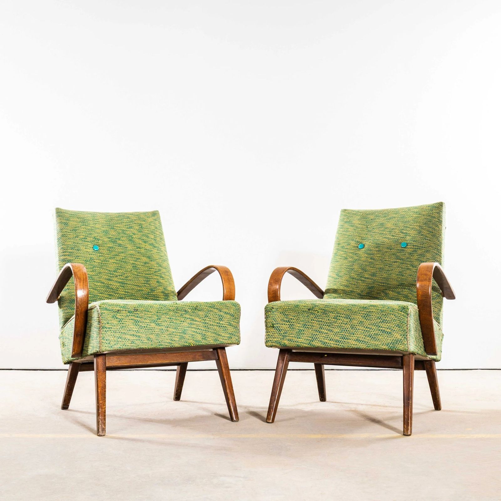 1950’s Jaroslav šmídek Original Armchairs In A Heavy Lime Weave Fabric photo for sale