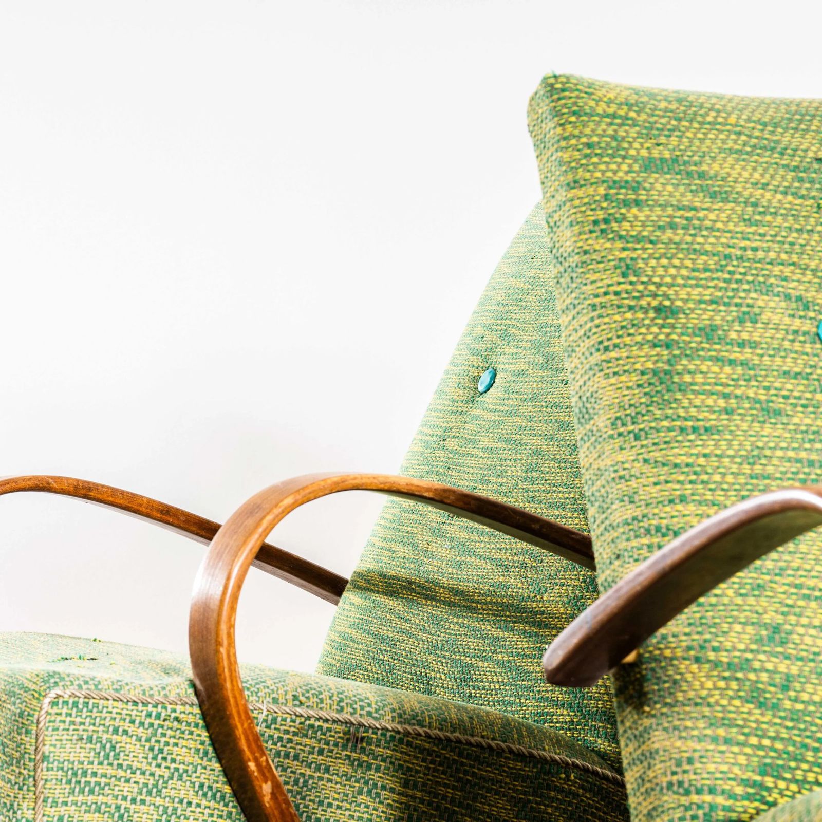 1950’s Jaroslav šmídek Original Armchairs In A Heavy Lime Weave Fabric photo Furniture