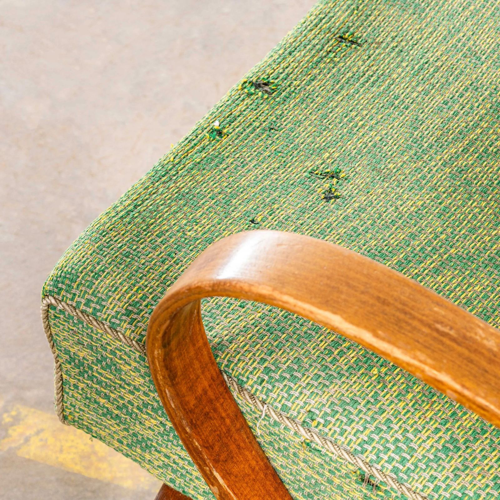 photo for sale 1950’s Jaroslav šmídek Original Armchairs In A Heavy Lime Weave Fabric