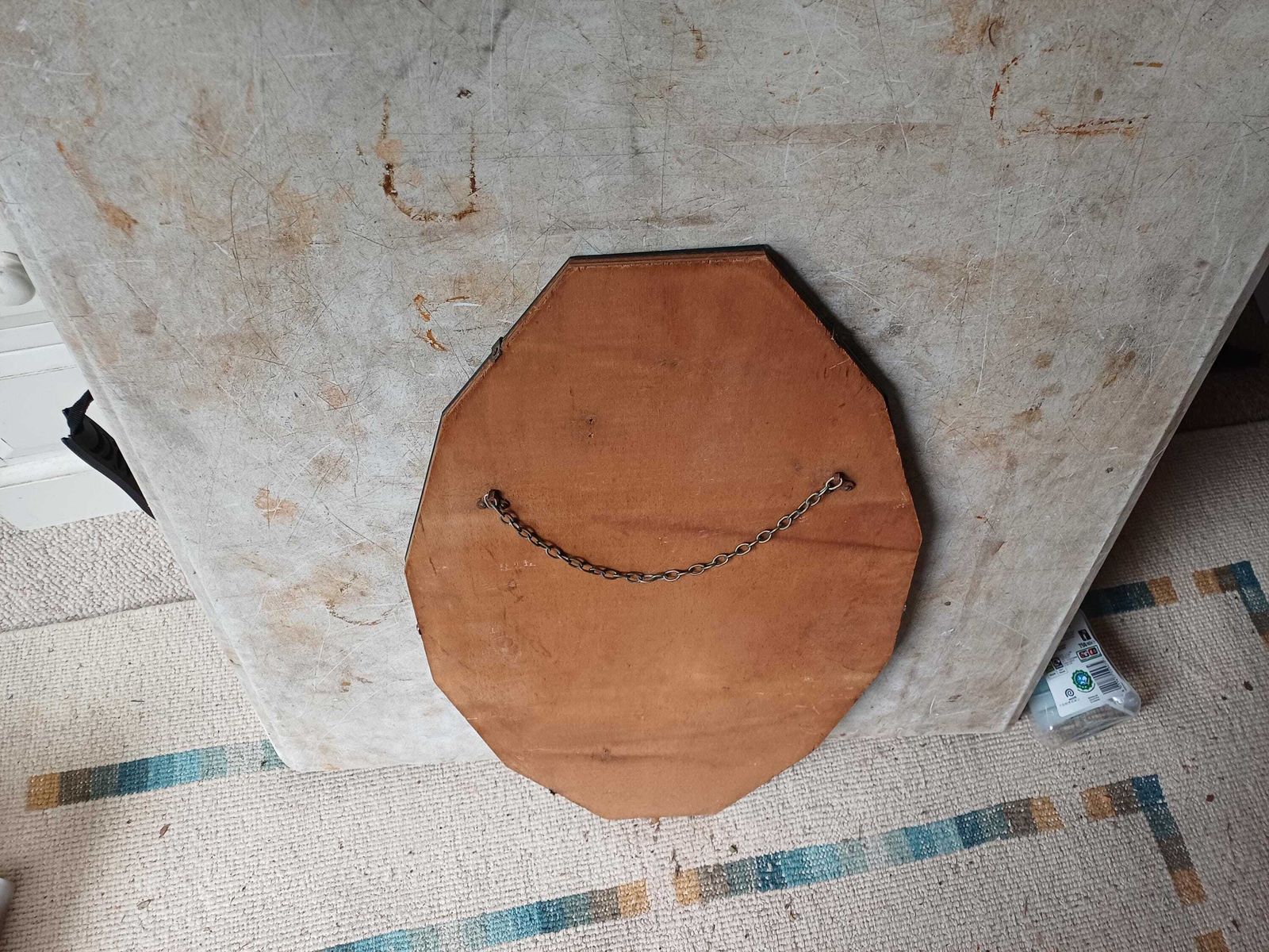 photo for sale Vintage 1930s/50s Art Deco Frameless Wall Mirror, Original Bevelled Glass With Chain, Authentic Retro Mid Century Mirror, Diamond Shape