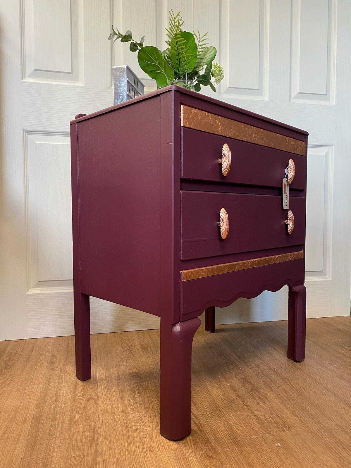 Refurbished 1940s Chest Of Drawers In Aubergine With Copper Highlights photo furniture